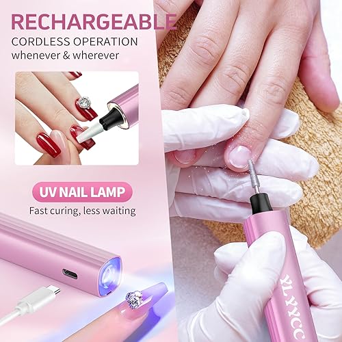 Miniatura 3 de Taladro de uñas inalámbrico con lámpara UV para uñas profesional para uñas de gel acrílico, kit de máquina de taladro de uñas portátil para