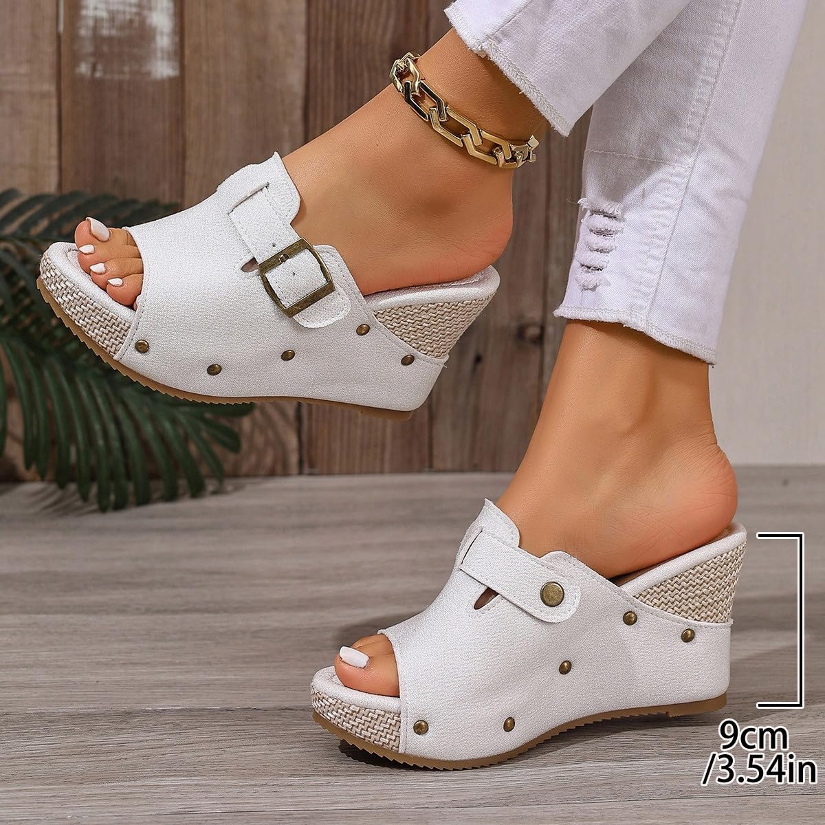 Sandalias de cuña para mujer, elegantes, de verano, alpargatas con puntera abierta, tacón de cuña, hebilla y correa al tobillo, de corcho, tacón bajo, zapatos de cuero