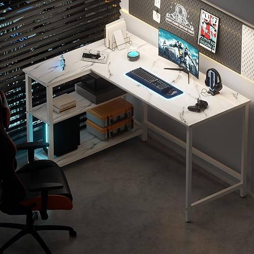 Miniatura 5 de WOODYNLUX Escritorio para computadora con estantes, para juegos, 50 pulgadas, estación de trabajo con almacenamiento para oficina en casa, sala de