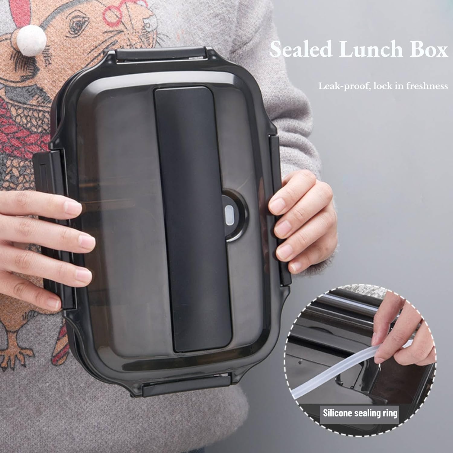 Black Divided Lunch Box 304 Stainless Steel Lunch Bento 3 Compartment Food Container with Sealed Lid for Outdoor Office Canteen