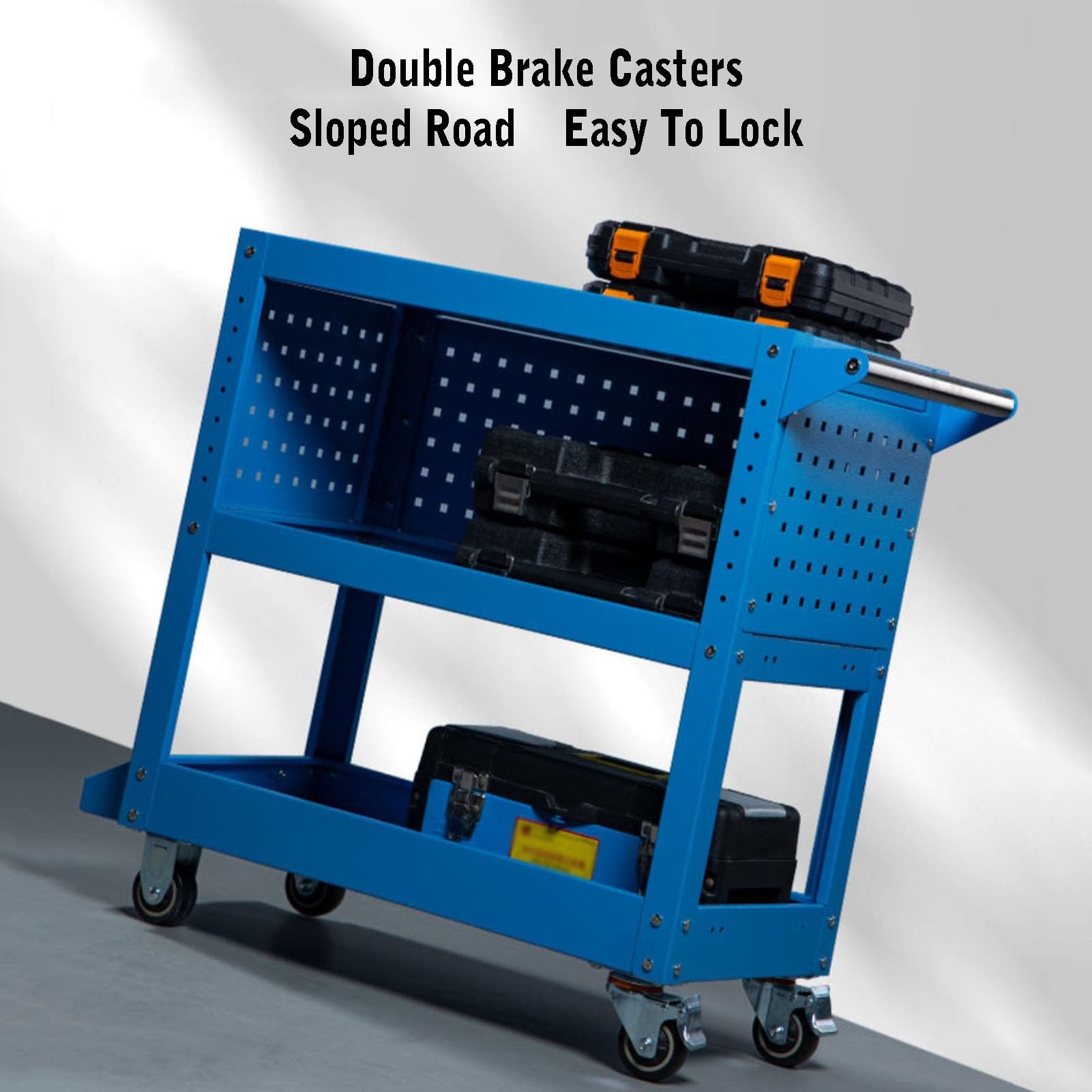 Carrello portautensili, Carrello di Servizio Industriale con capacità di 881 libbre, Carrello portautensili a 3 Livelli con Pannello Posteriore per Officina, Magazzino e,Gray-Style 3