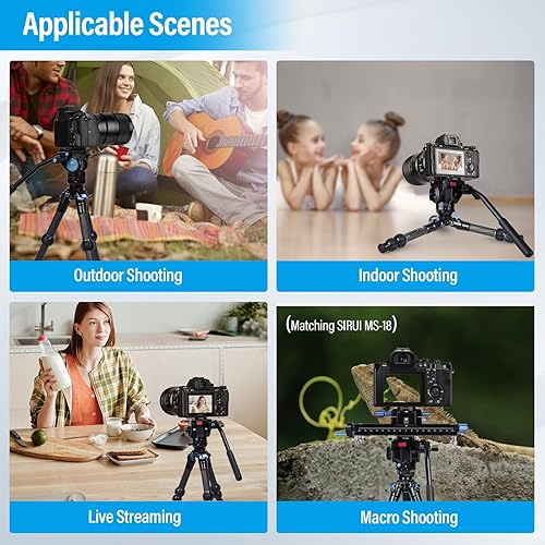 Miniatura 8 de SIRUI AM-223L - Mini trípode de video con cabezal fluido VA-5, trípode de viaje de fibra de carbono con base de nivelación para cámara réflex