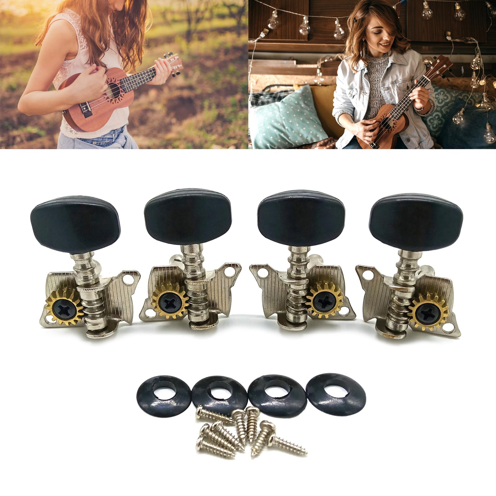 QIEIEI Ukulele Short Steel Peg String Winder Set 2R 2L Tuning Pegs Machine Head Tuners for 4 String Ukulele Guitar Accessories