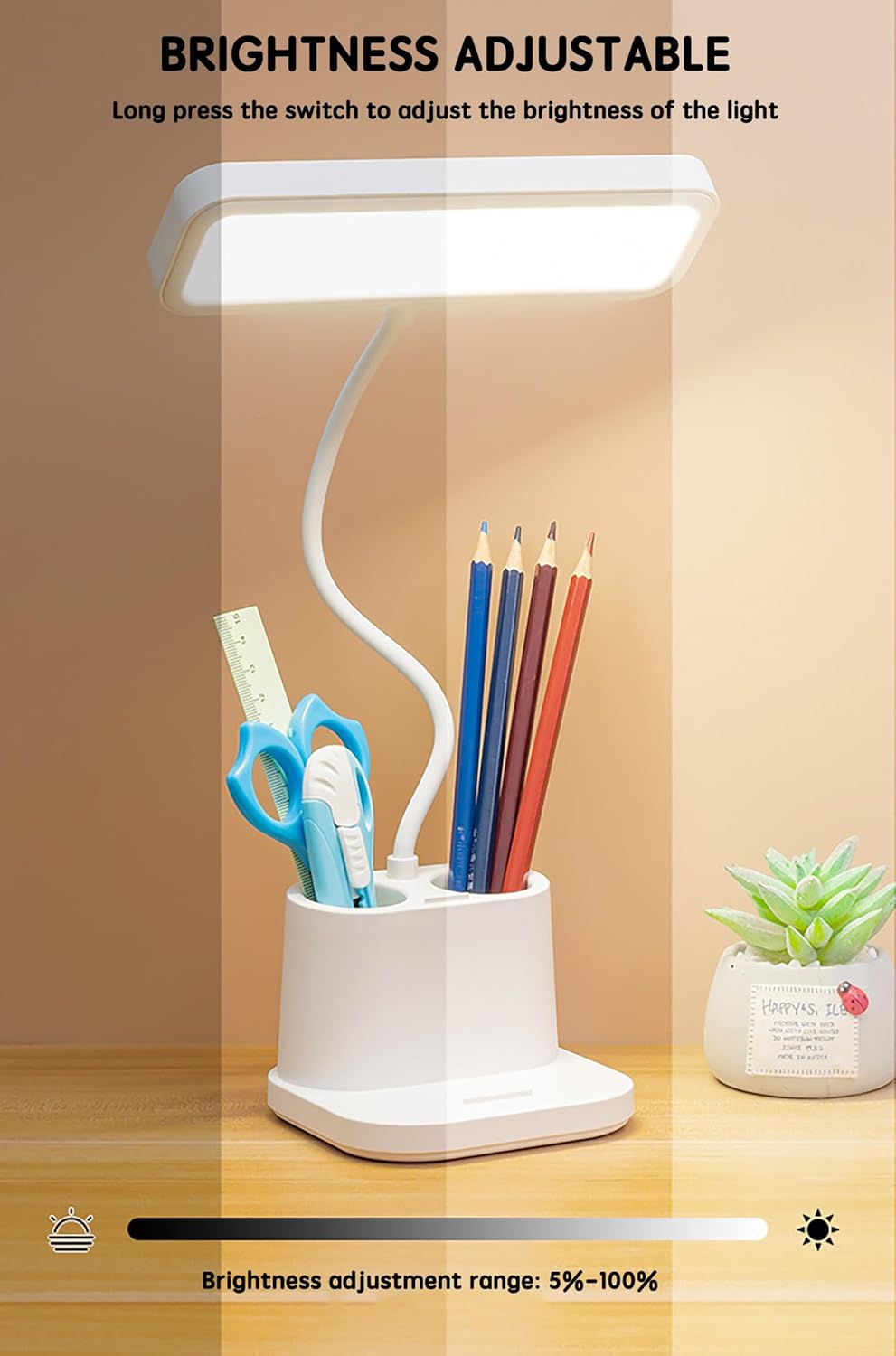 مصباح مكتب LED قابل لإعادة الشحن مع حامل أقلام وجو...