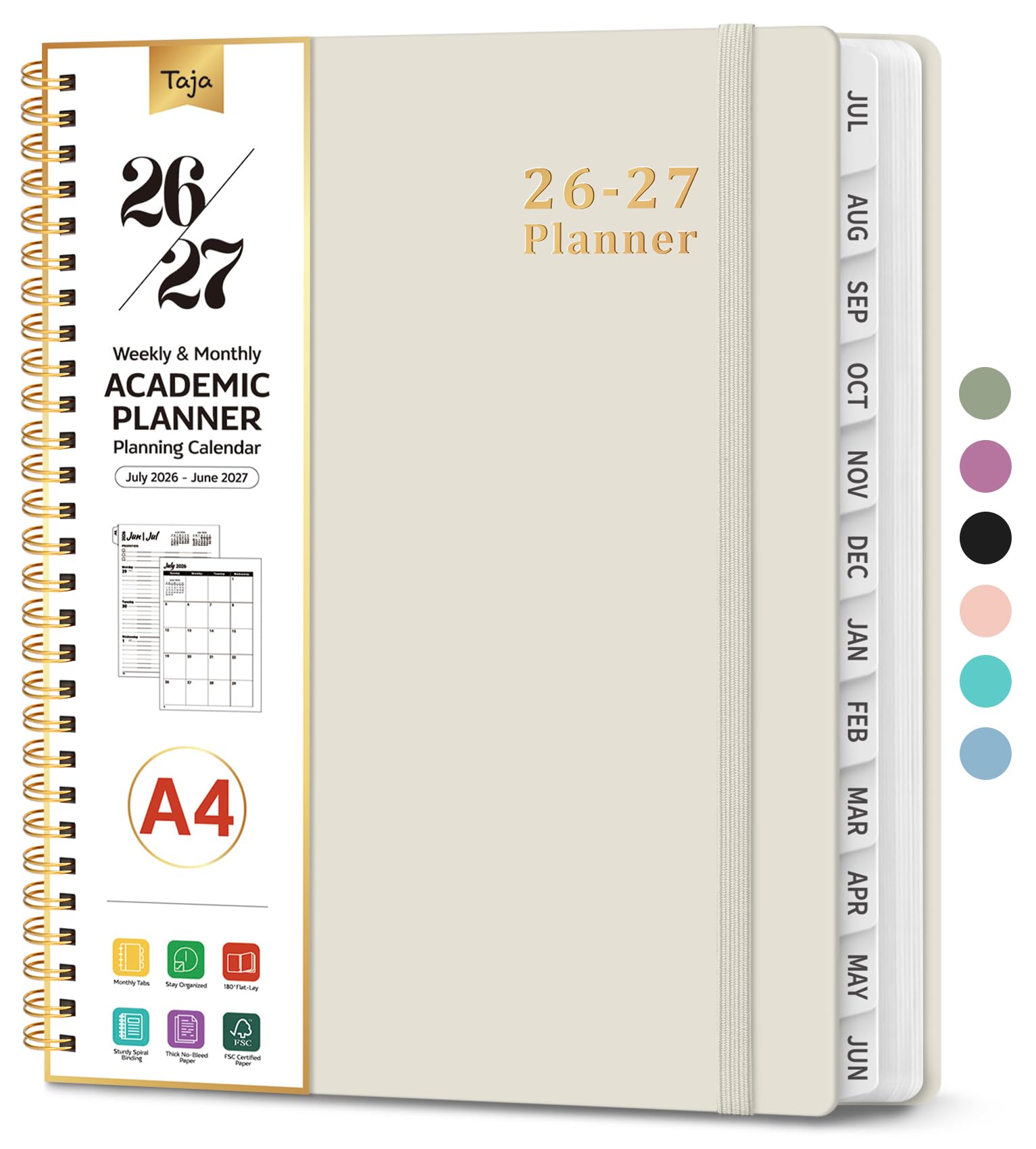 Planner 2026-2027, Weekly and Monthly Calendar Academic Planner for Women, July 2026 - June 2027, Spiral Bound School Planning Tool, Perfect for Teacher, Student, Women & Men, A4 (8.5" x 11"), Beige