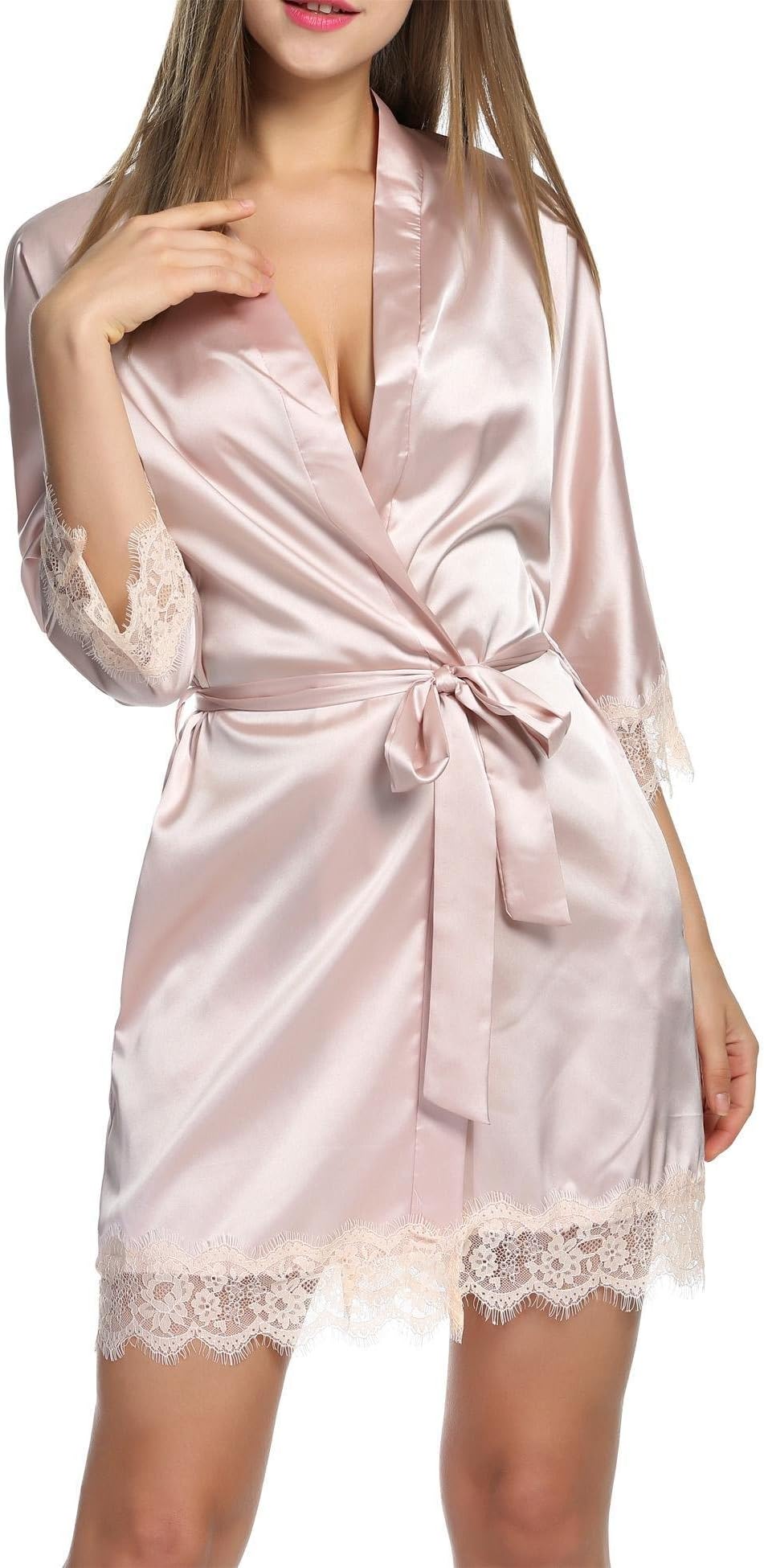 swiftt Women Satin Dressing Gown Kimono Robe Night Robe Short Lace Nightwear Sexy Sleepwear