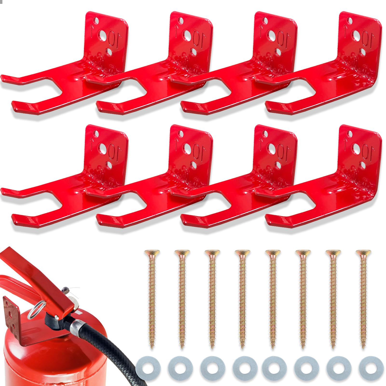 Lot de 8 supports universels d'extincteurs avec fentes pour corps de valve, col de moins de 2,5 cm, crochet d'extincteurs à fourche pour extincteurs secs et à eau de 2,3 à 5,9 kg
