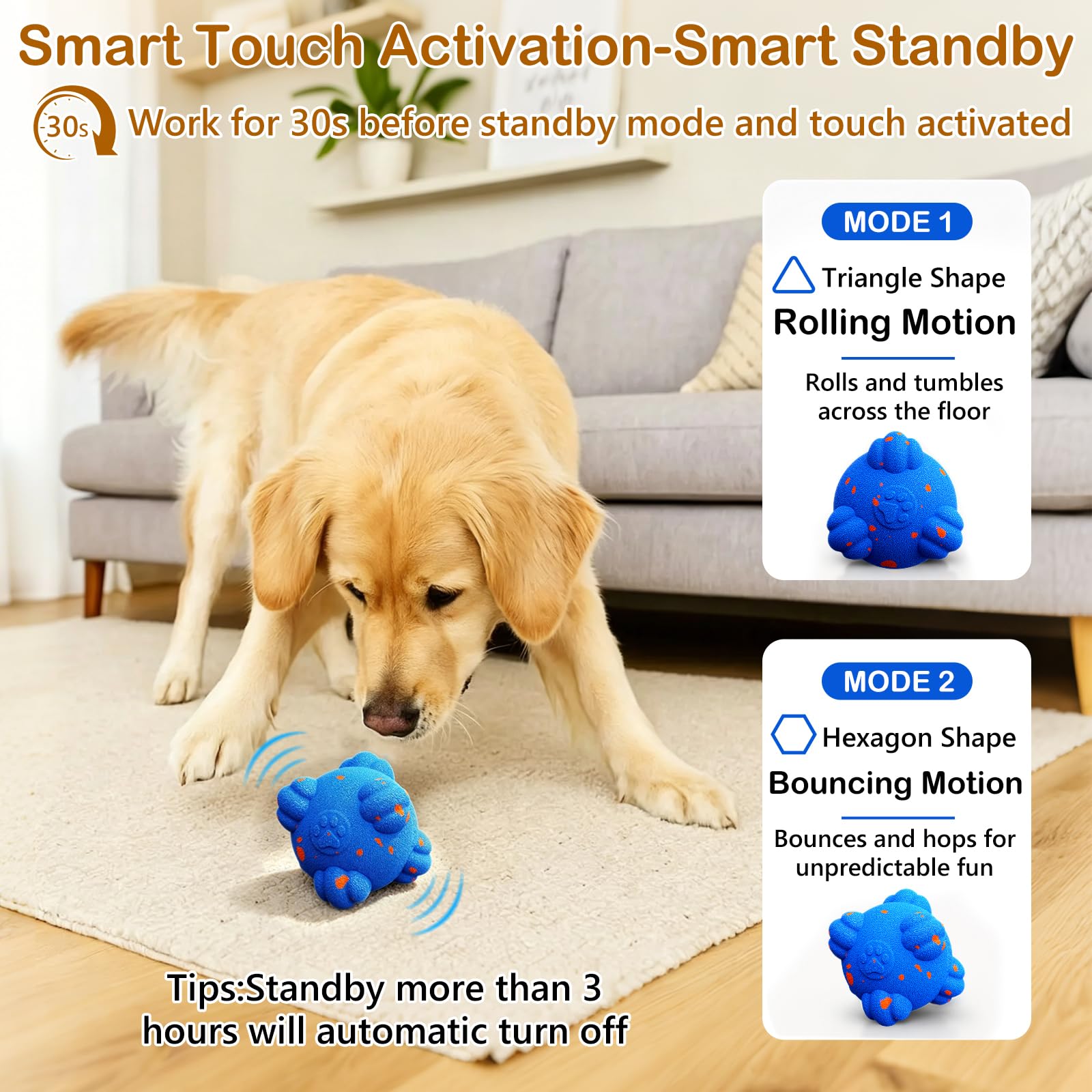 Balle intelligente interactive pour chien – rebondissement et roulement automatiques, 3 modes interactifs, matériau E-TPU résistant à la mastication, étanche, balle Chase Pet pour chiens de