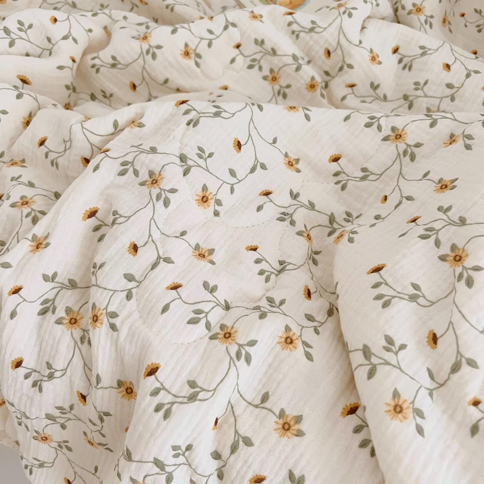 BuLuTu Edredón de muselina para bebé, lindo edredón para cuna, mantas de muselina suave y ligera para niñas y niños, patrón de flores silvestres, 47 x 59 pulgadas