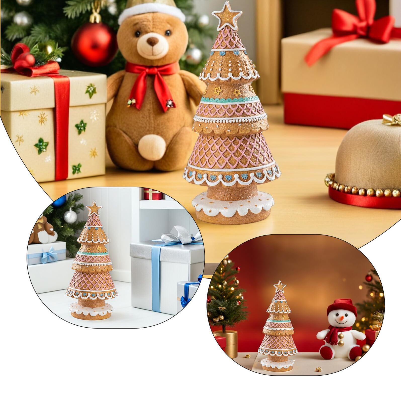 Alipis Estatua de Árbol de Navidad de Jengibre Árbol de Centro de Mesa para Decoración Festiva Torre de Dulces de Resina para Repisa Navideña