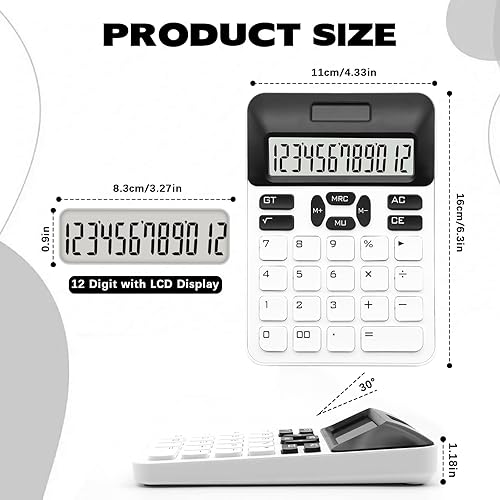 Miniatura 2 de Calculadora básica estándar blanca - Pantalla LCD de 12 dígitos, linda para oficina, hogar, escuela, tienda