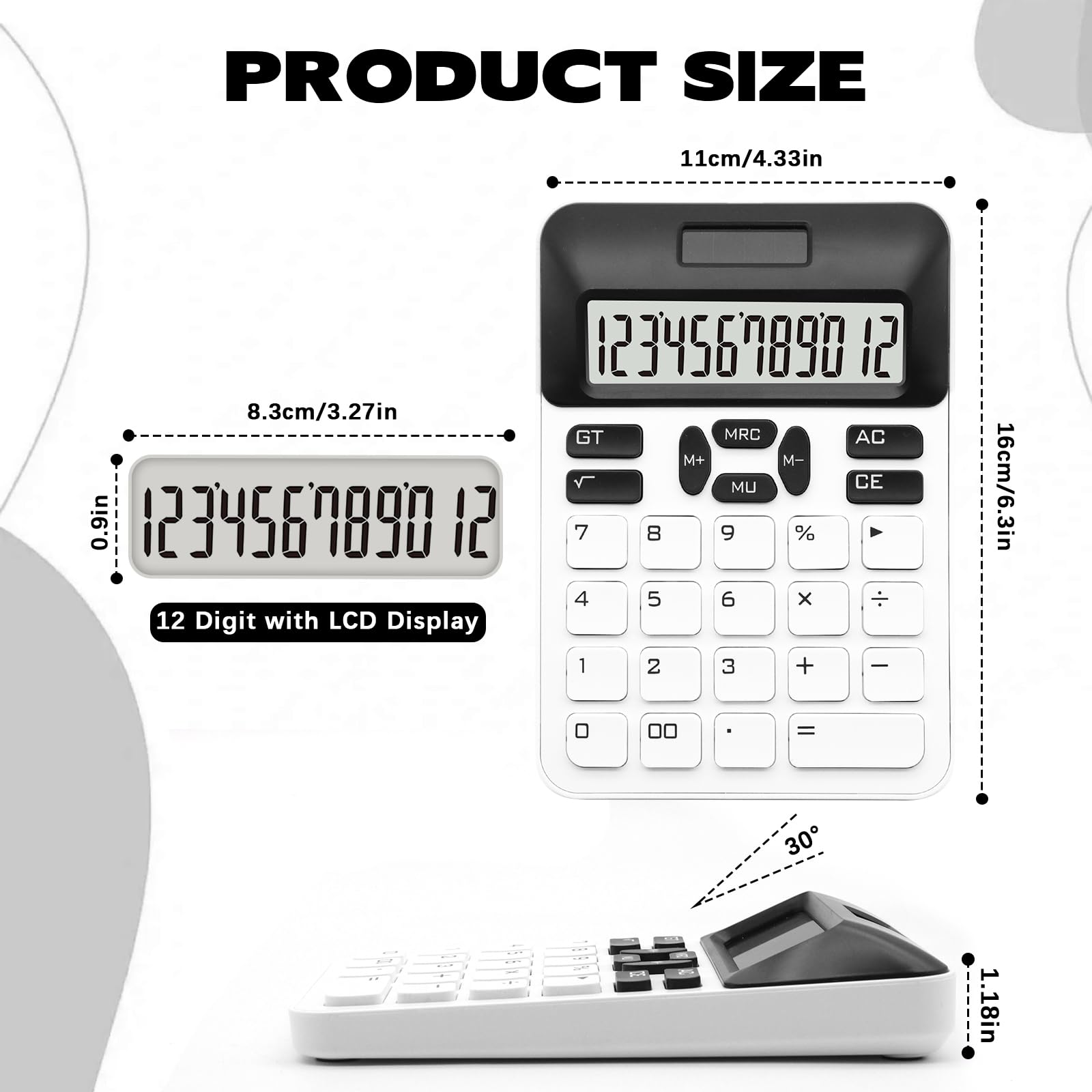 QpenguinBabies White Scientific Calculator, 12 Digit LCD Display, Dual Powered (Battery & Solar), Office, Home, School - Image 2