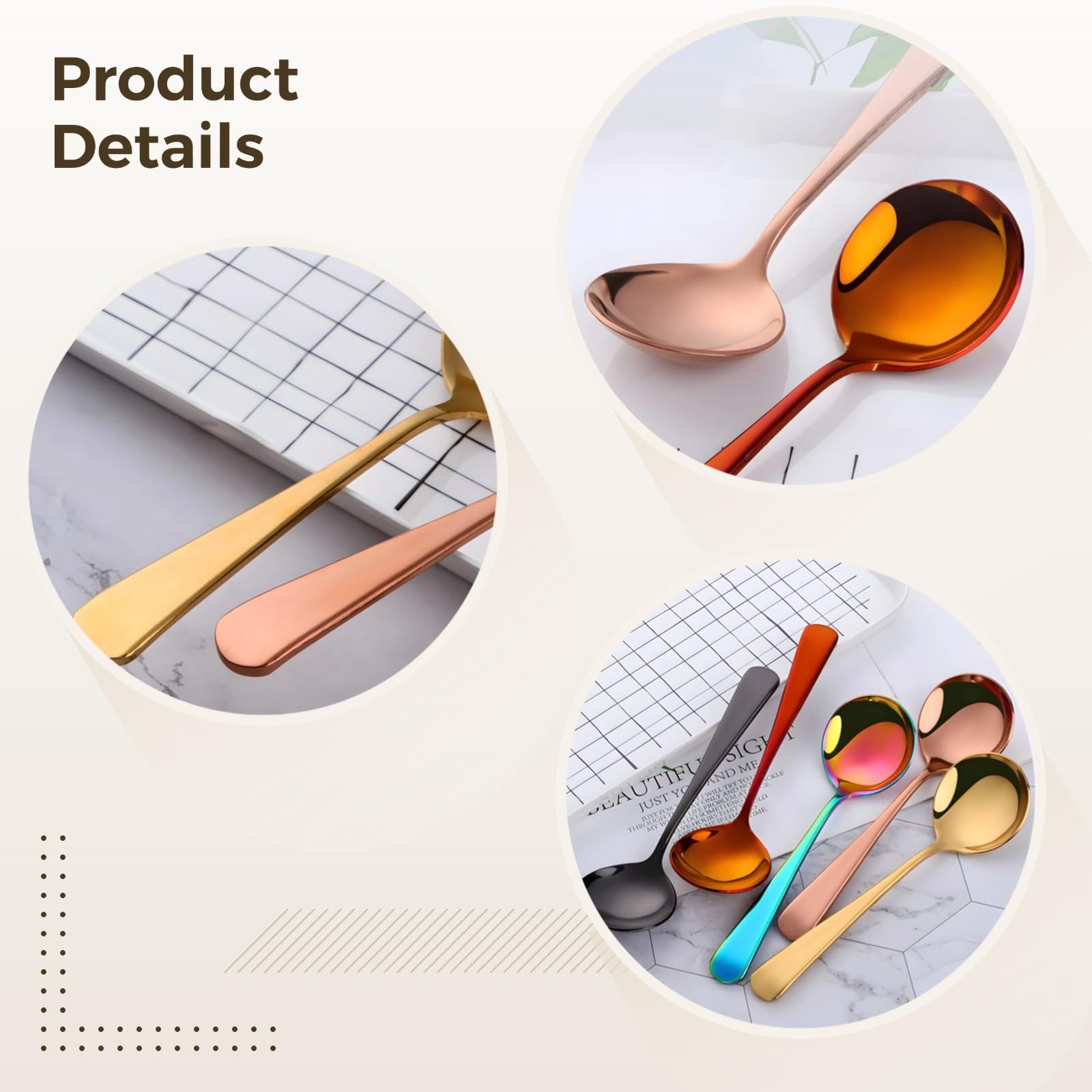Lot de 8 cuillères à soupe en acier inoxydable, colorées et polies, design ergonomique, compatibles lave-vaisselle et résistantes à la rouille, idéales pour soupes, desserts et plus