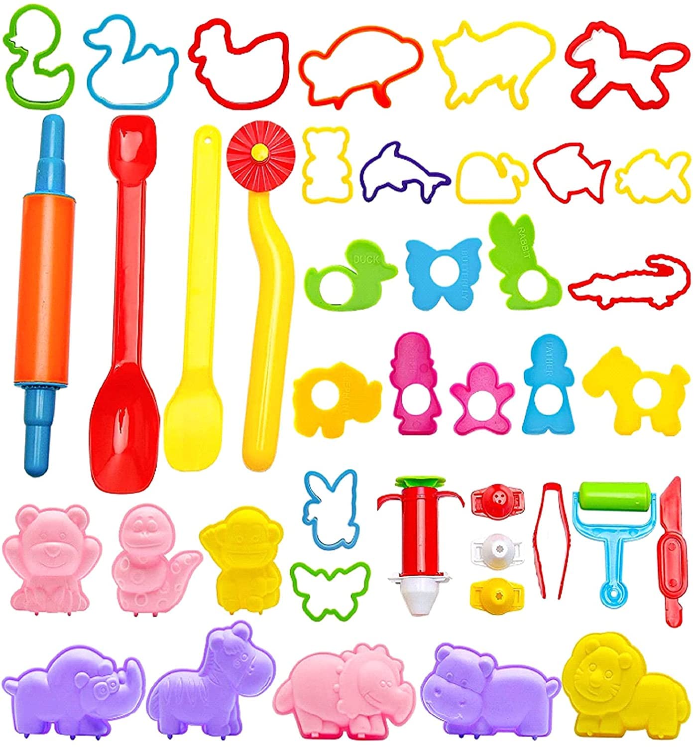 LUYETOYSNA Play Dough Tools Set for Kids 51PCS Various Plastic Animal Shape Molds Clay Cutters Accessories for Hours of Fun (Random Color)
