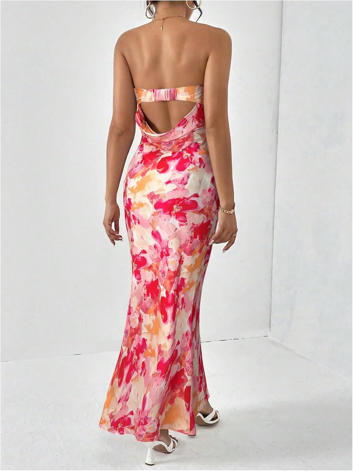 Floerns Women's Floral Cut Out Backless Strapless Tube Dress Summer Vacation Maxi Dresses - Image 3