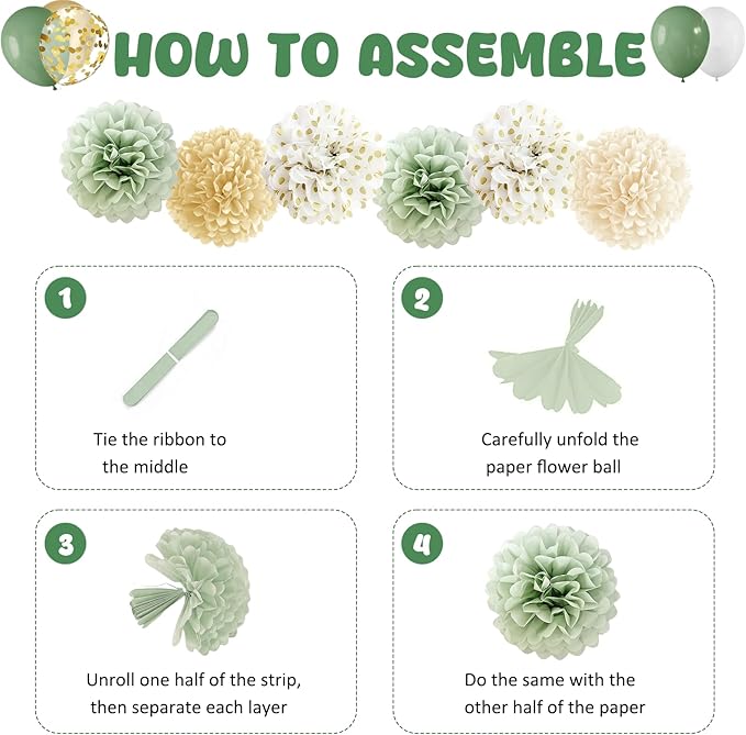 Kit Decoracion Fiesta Sage Green y Oro 37 Piezas miniatura 6