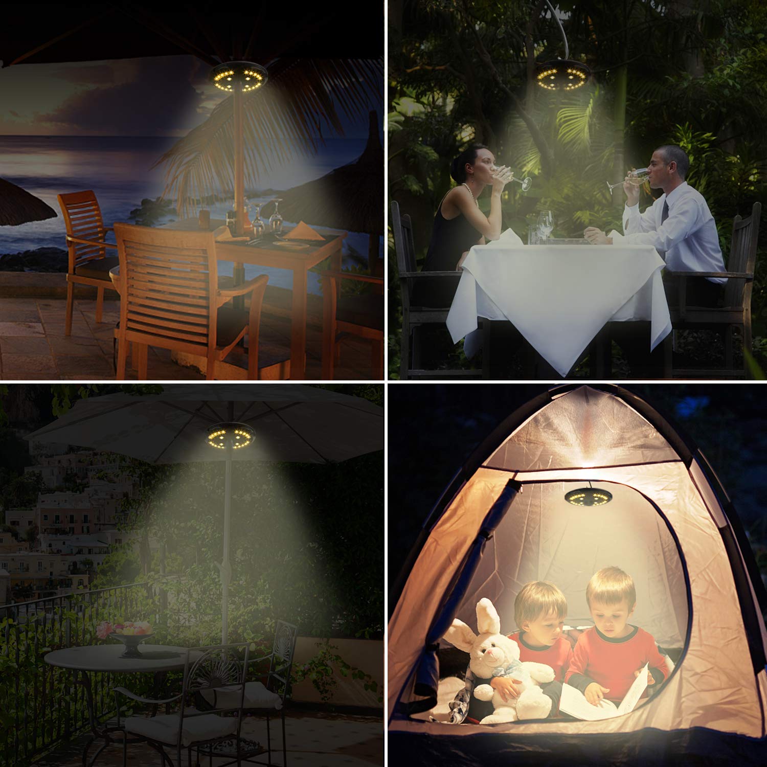 Iluminación para sombrilla SUPERNIGHT 28 luces LED Patio Lights 3 modos de luminosidad, 4 pilas AA (no im) luz para sombrilla de terraza al aire libre, camping, tiendas de campaña, blanco cálido