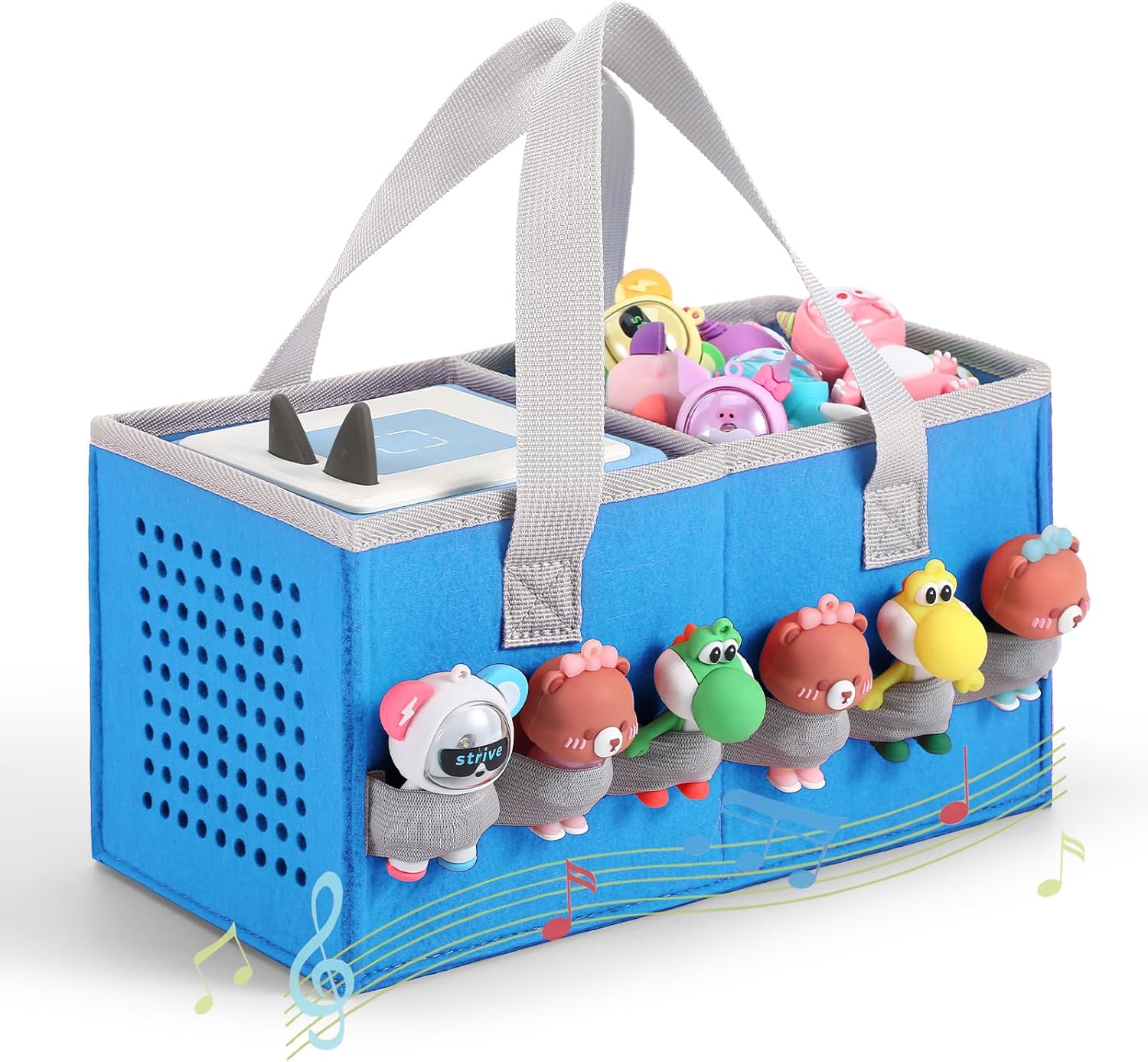 Carrying case for Toniebox Audio Player and Figurines Starter Set,Felt Organizer Bag,Travel for toniebox 2 Earphone and charger accessories portable bag (Blue)