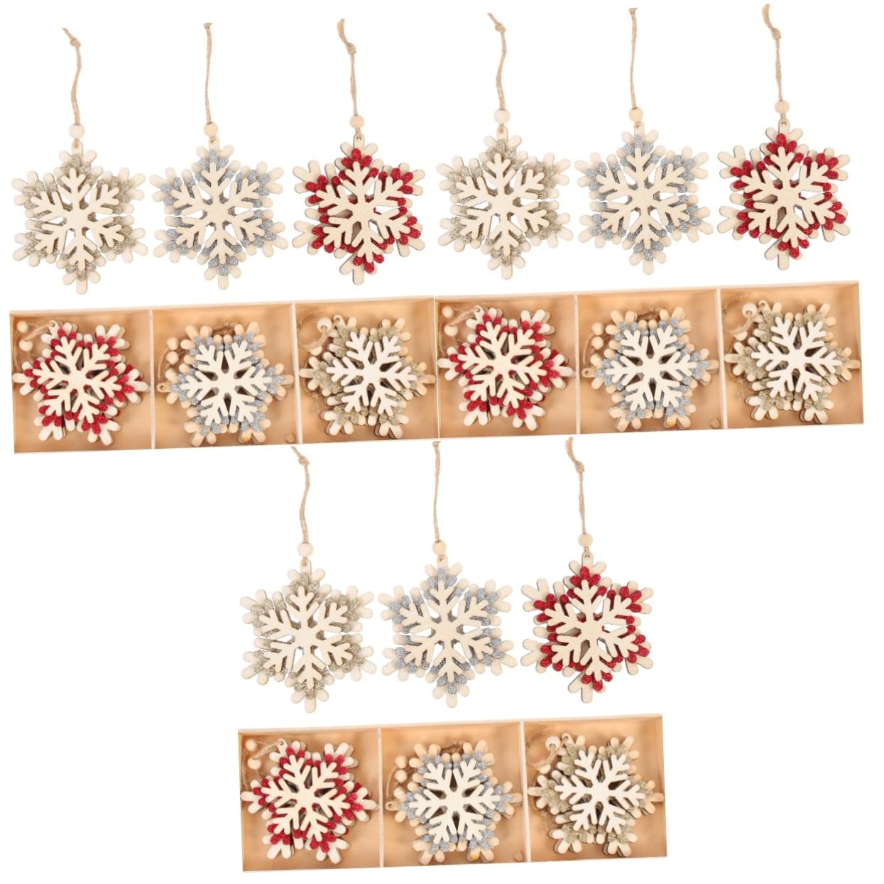 PRETYZOOM 3 Set Albero Di Natale in Legno Neve Decorazioni Fiocco Di Neve Albero Natale Christmas Tree Ornamento Di Natale Decorazione Da Appendere All'albero Di Natale Di Legno 6 Pezzi*3
