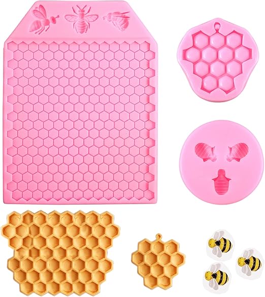 3 Packs 7 Cavity Bumble Bee Silicone Mold Honeycomb BeesChocolate Molds Silicone Beehive Fondant Beehive Baking Molds Candy Mold (Honeycomb Bee)