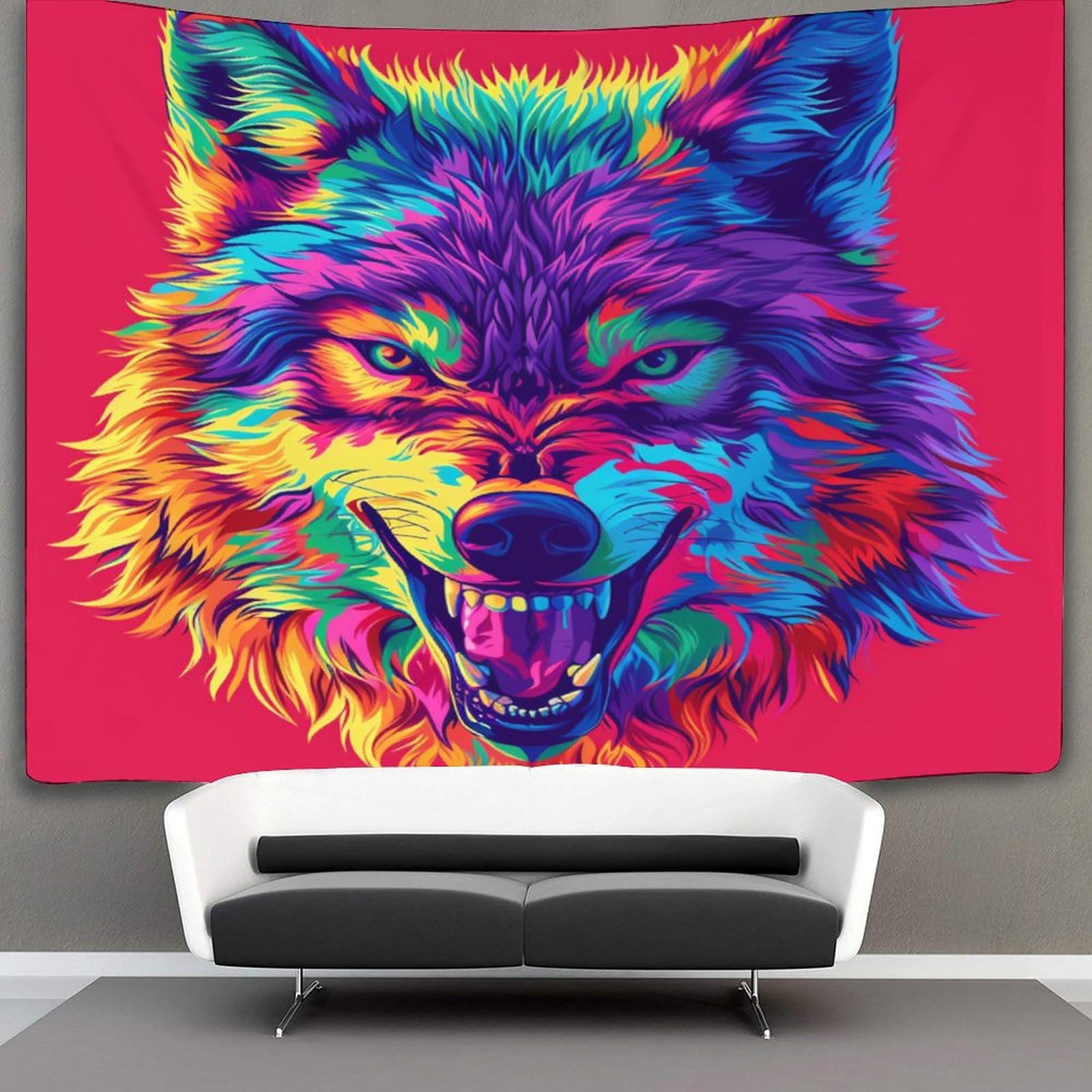 kaiyun Neon Psychedelic Wolf Tapestry Wall Hanging Animal Wall Art for Living Room Bedroom Dorm 150cmx200cm