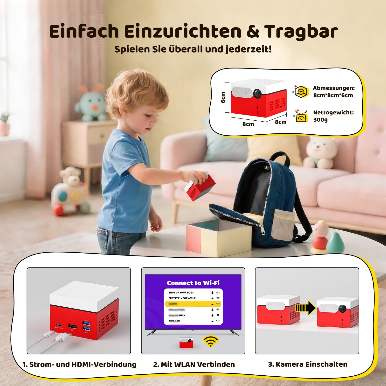 Kinhank MotionX Spielkonsole für Kinder & Familie mit KI Bewegungsspielen | Monatliche Updates, Keine Abonnements, Kein Controller Erforderlich, 40+ Interaktive Familienspiele,Plug & Play SpieleKonsole