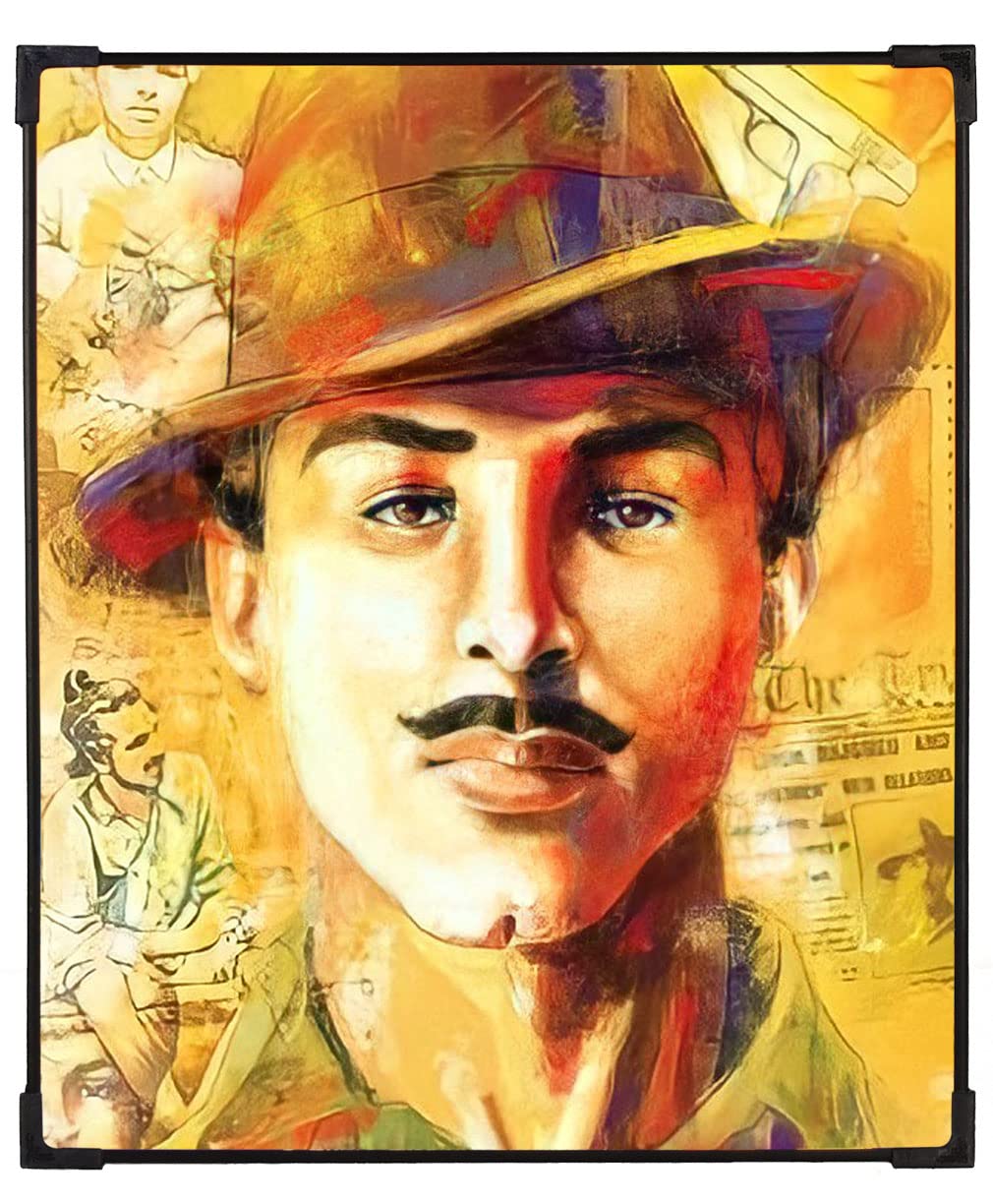 FURNATO Home Decor | Long Lasting UV Coated Hard Unbreakable MDF Board Laminated of Shaheed Bhagat Singh Picture Painting | Home Decor Painting Photo | MDF Long Lasting Binding (12X14, MDF55)