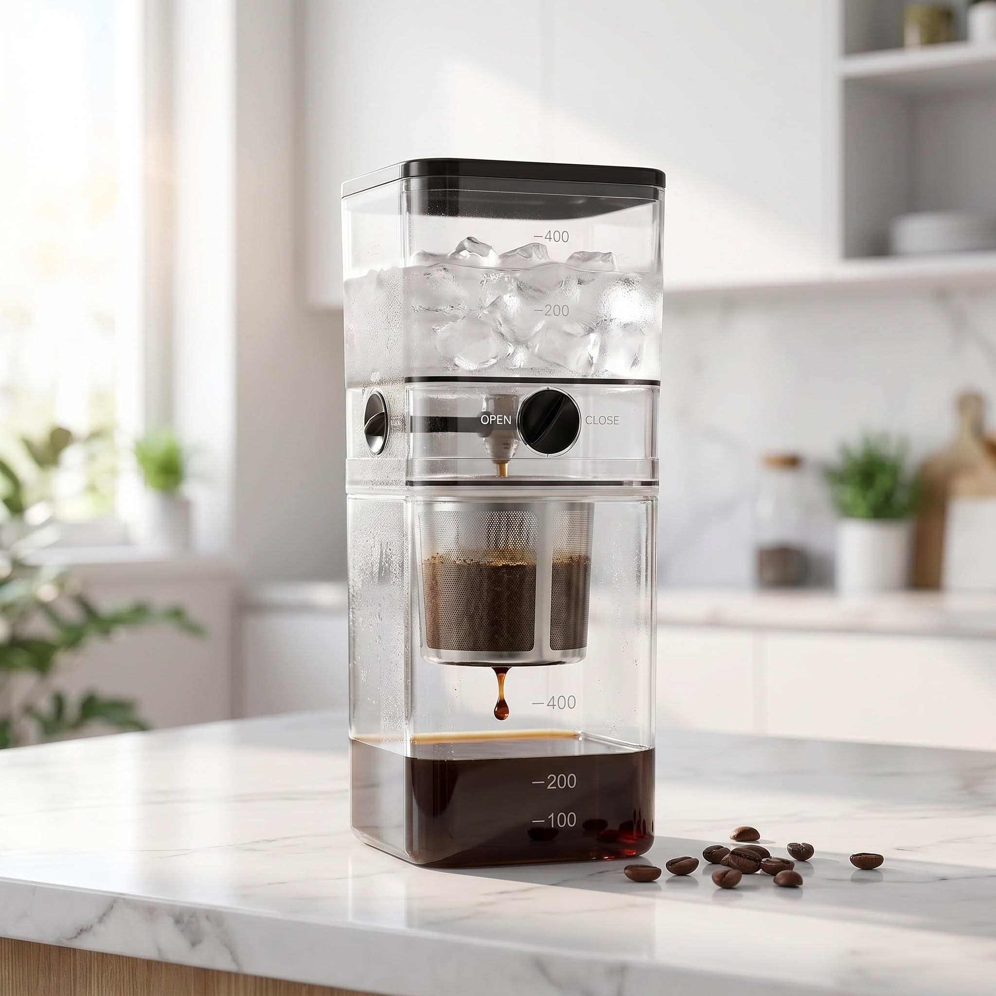 Cafetera De Goteo Cold Brew, 500 Ml, con Goteo De Velocidad Ajustable, Filtro De Acero Inoxidable, Prepara De 2 A 4 Tazas, Infusión Suave, Ideal para El Hogar Y La Oficina