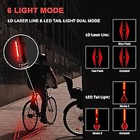 Vista 3 de Luz láser de bicicleta súper brillante recargable por USB, luz trasera y delantera para bicicleta, 5 LED, 6 modos, impermeable, luz de bicicleta