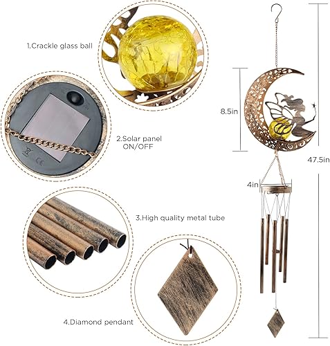 Vista 34 de Campanillas de viento de mariposa de latón, campanillas de viento de condolencias para exteriores, regalos para mamá, decoración de campanillas