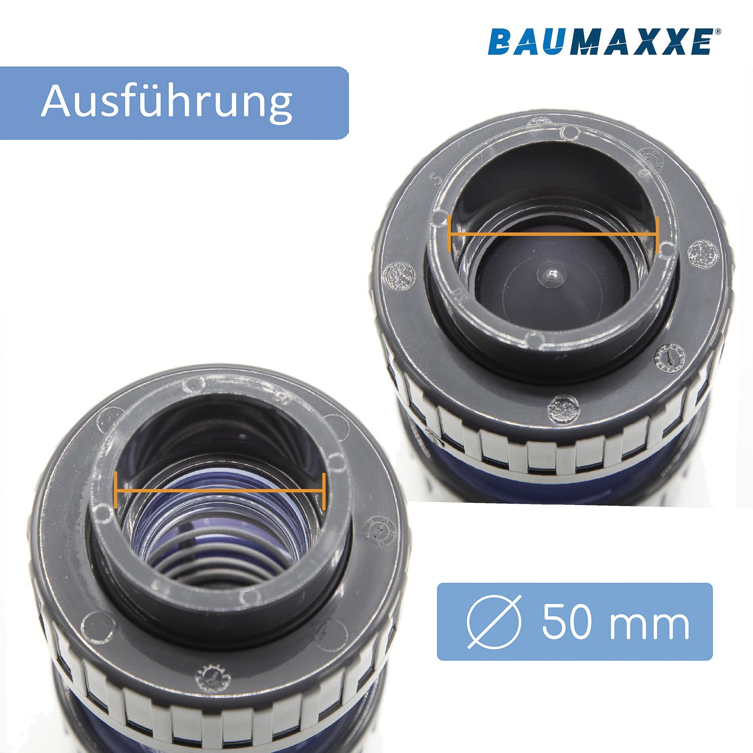 3x PVC Rückschlagventil 50mm federbelastet transparent I 1 1/2 Zoll Pool Kegelrückschlagventil PN16 mit 2 Klebemuffen I Rückflussverhinderer für Poolverrohrung und Teichbau I bm278