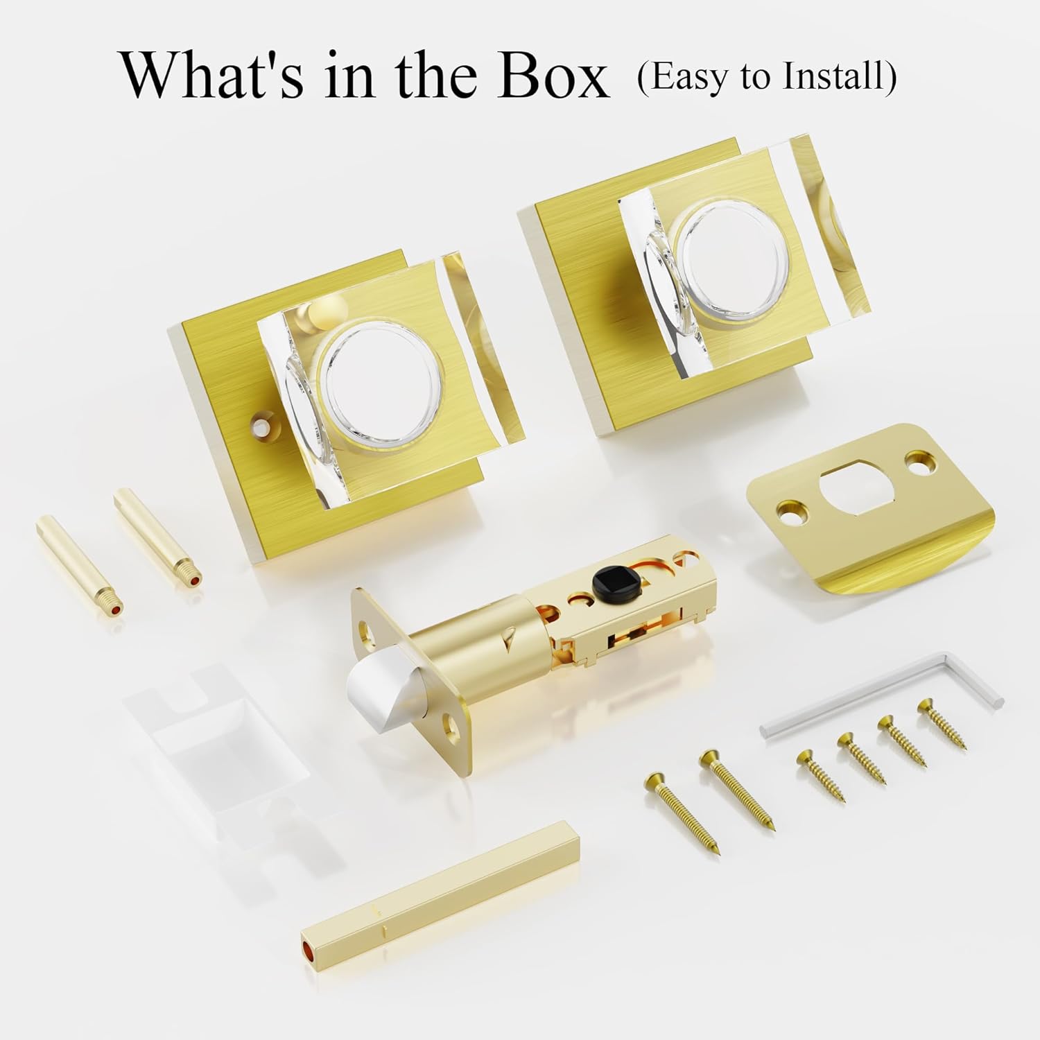 Antique Brass Door Knob Privacy Door Knobs Crystal Door Knobs Interior with Lock, Old Style Antique Door Knob Glass Door Knob Square Door Handle for Bedroom Bathroom Lockable Door Knob