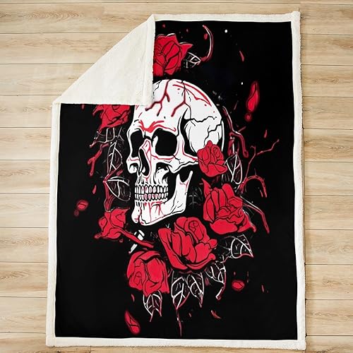Miniatura 2 de Manta de franela de calavera con diseño de calavera gótica, manta de forro polar psicodélico para decoración de habitaciones, manta de cama negra