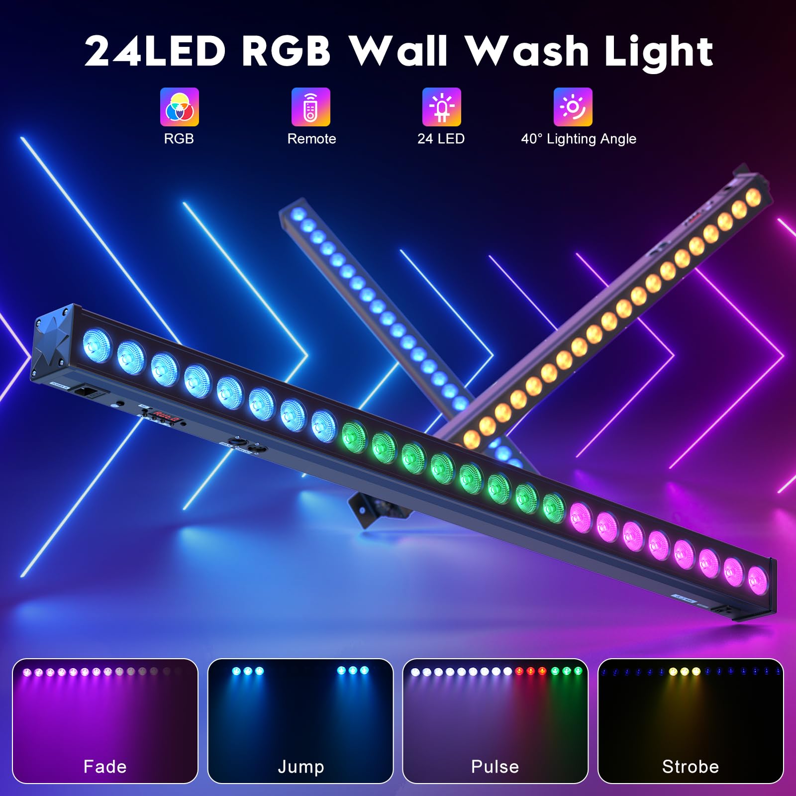 24LEDs Wall Washer Light,72W RGB Stage Lights Bar DJ Party Lights Bar Effect Lighting with DMX&Sound Mode Control for Church Wedding Birthday Disco Dance Events Indoor(1)