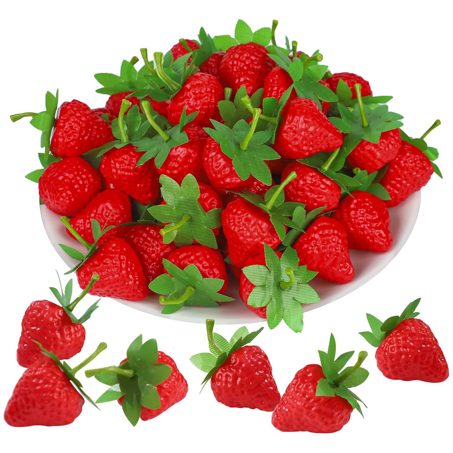 JOYOLA 30 Pcs Artificial Plastic Strawberries, Realistic Plastic Strawberries, Artificial Fruit Strawberry Decoration, Fake Strawberries for Cake Decoration, Crafts, Photography Props