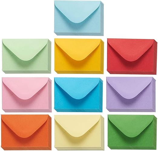 100 Count Assorted Color Gift Card Envelopes, Small Envelope with Gummed Seal, Mini Cash Envelopes for Business Cards, Saving Money, Gifts, 10 Colors (4 x 2.7 Inches)