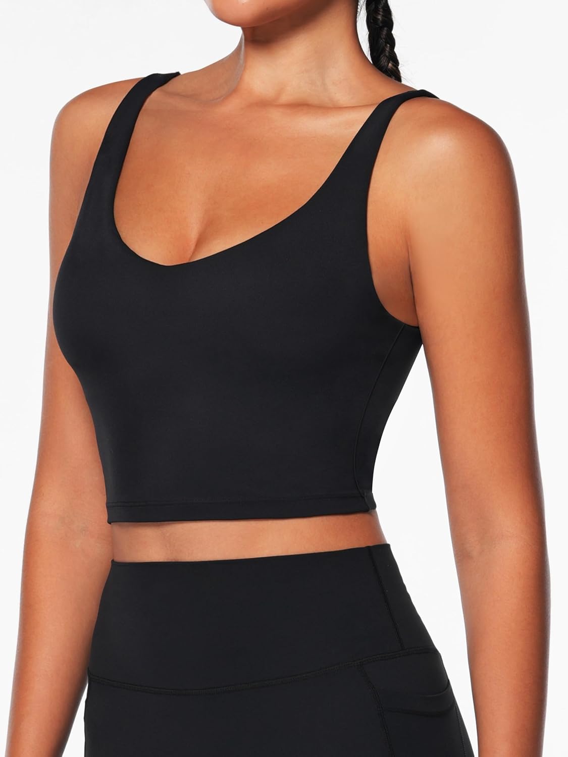 Women V-Neck Longline Sports Bras Low U Back Workout Yoga Athletic Crop Tank Top with Built in Bra - Image 2