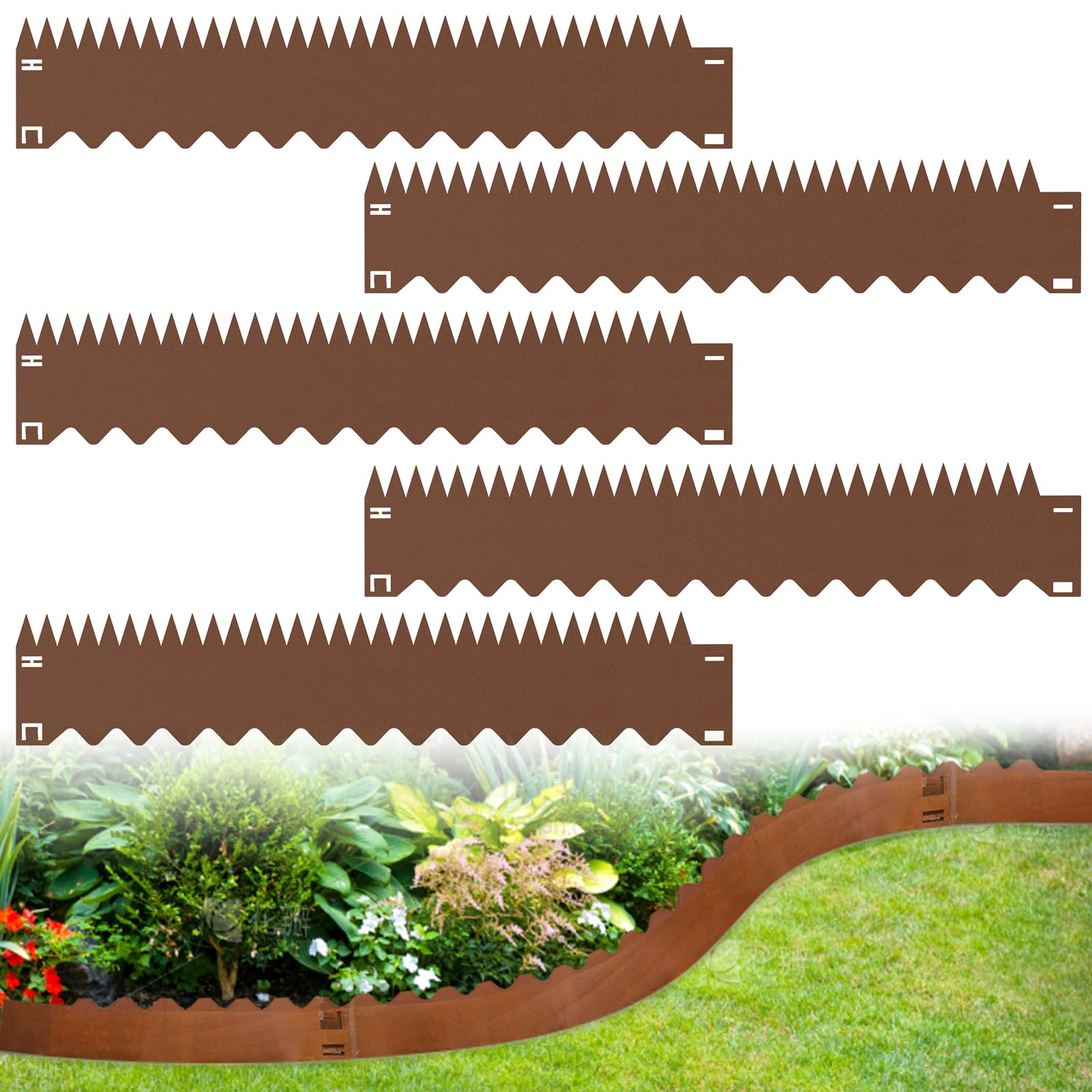 Yelyee Lawn Edging Border Metal Weathering Corten Steel | Garden Edging Bed Borders Flexible Grass Landscaping Path Edge Strip 107.5 cm x5 15cm Height