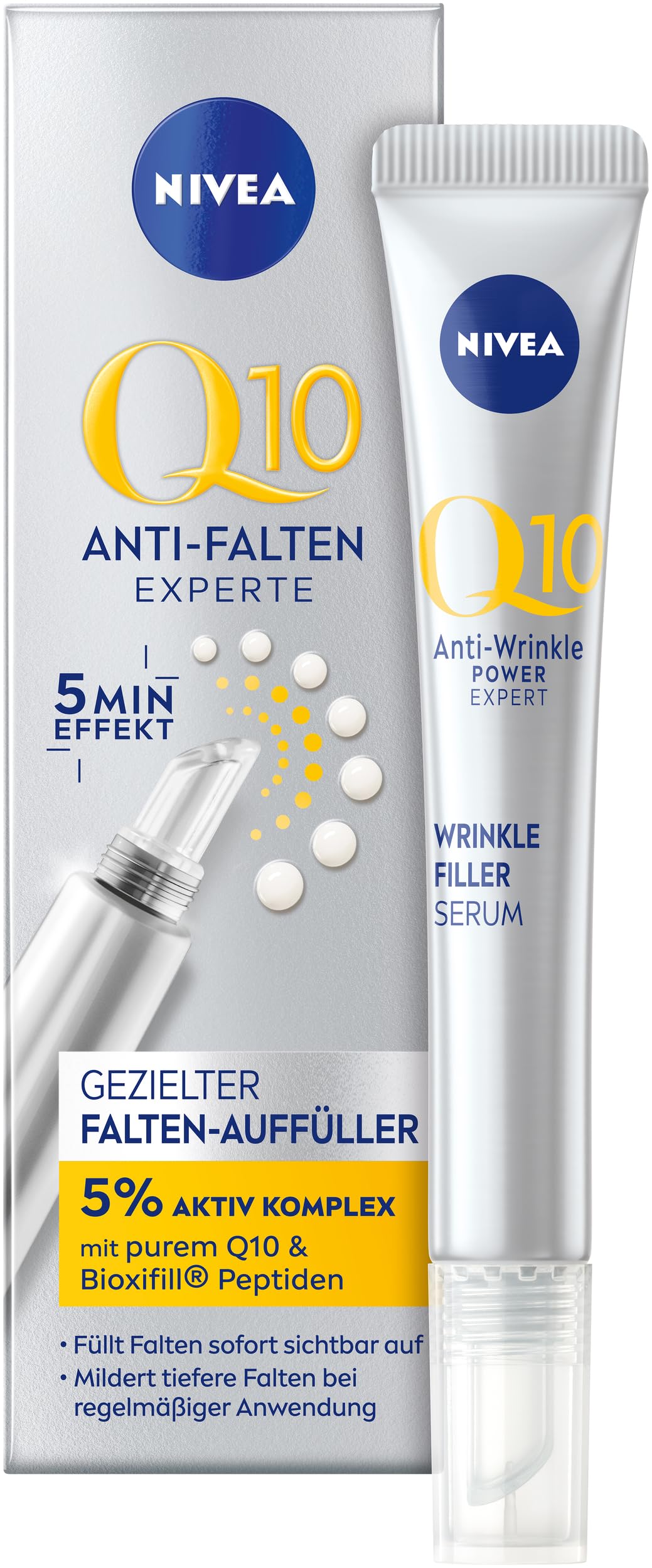 NIVEA Q10 Gesichtspflege, Serum mit Q10 und aktiven Anti-Age Wirkstoffen, Anti-Falten Creme, Tagescreme stimuliert Kollagen Produktion, Anti-Falten Experte Gezielter Falten-Auffüller (15 ml)