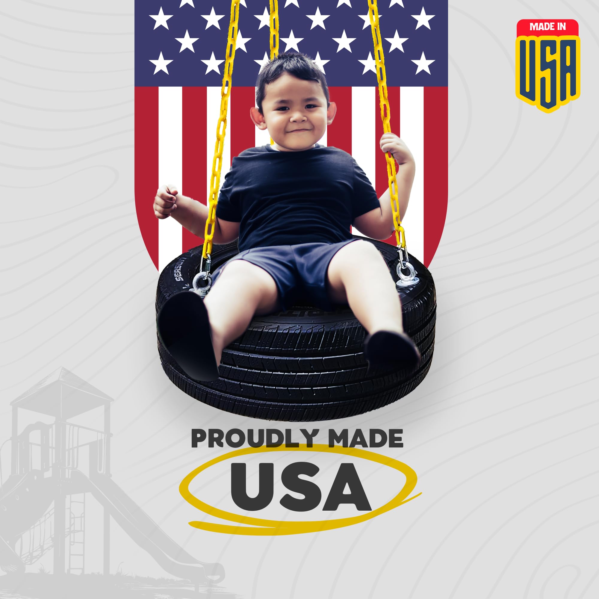 Tire Swing with Plastic Coated Chains, for Kids, and Adults. Outdoor Swing Set with Accessories