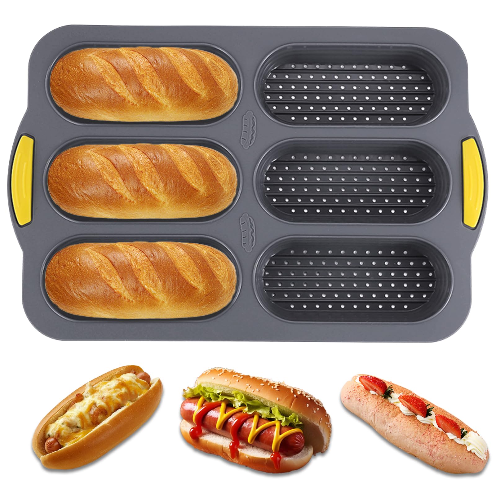 Silikon Haferpfanne mit 6 Vertiefungen, Antihaft- und hitzebeständige Brotbackform, Brotbackform für selbstgebackenes Brot, Silikonbackform für Hot Dog Brötchen