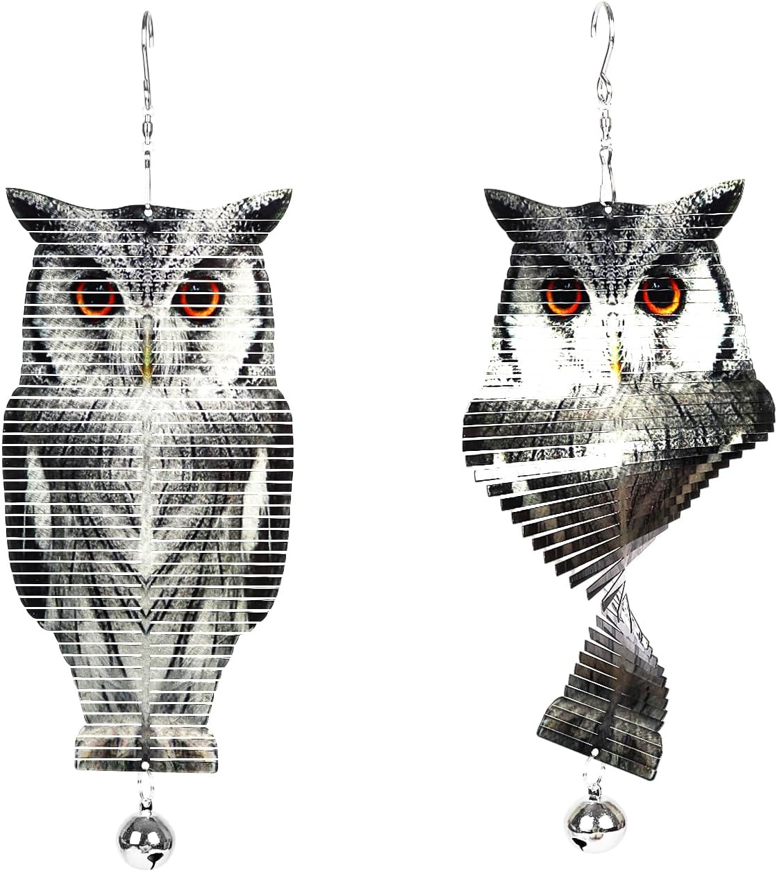Owl Stainless Steel Wind Spinner Double Sided Printed Bird Reflector Hanging Devices to Keep Birds Away from Outdoor Yard Patio Farm Garden