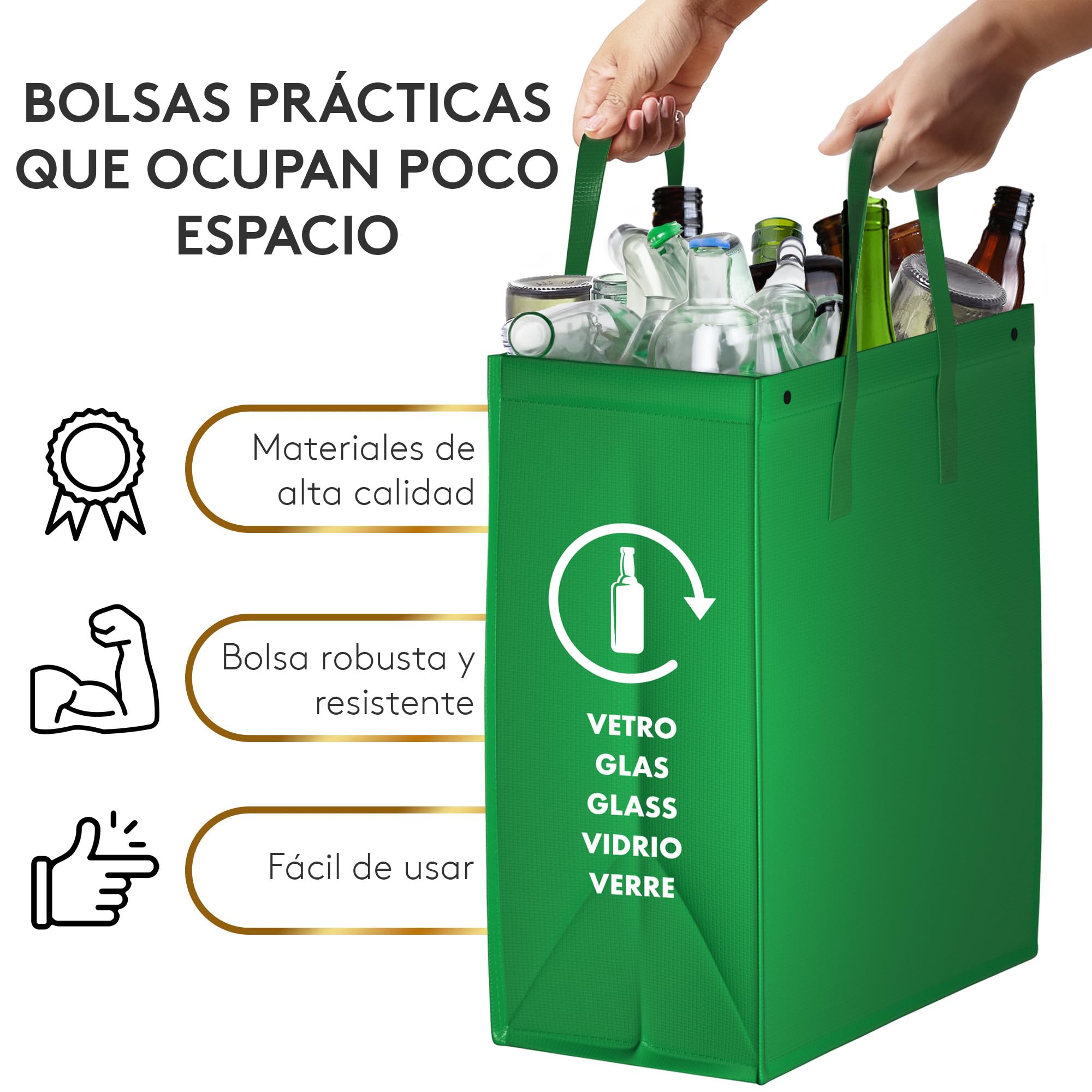Cubos de basura de reciclaje - 3 Cubo de basura cocina para Papel, Plástico y Vidrio - Set de Cubo basura reciclaje con 3 Compartimentos - Bolsas para reciclar - Cubo reciclaje