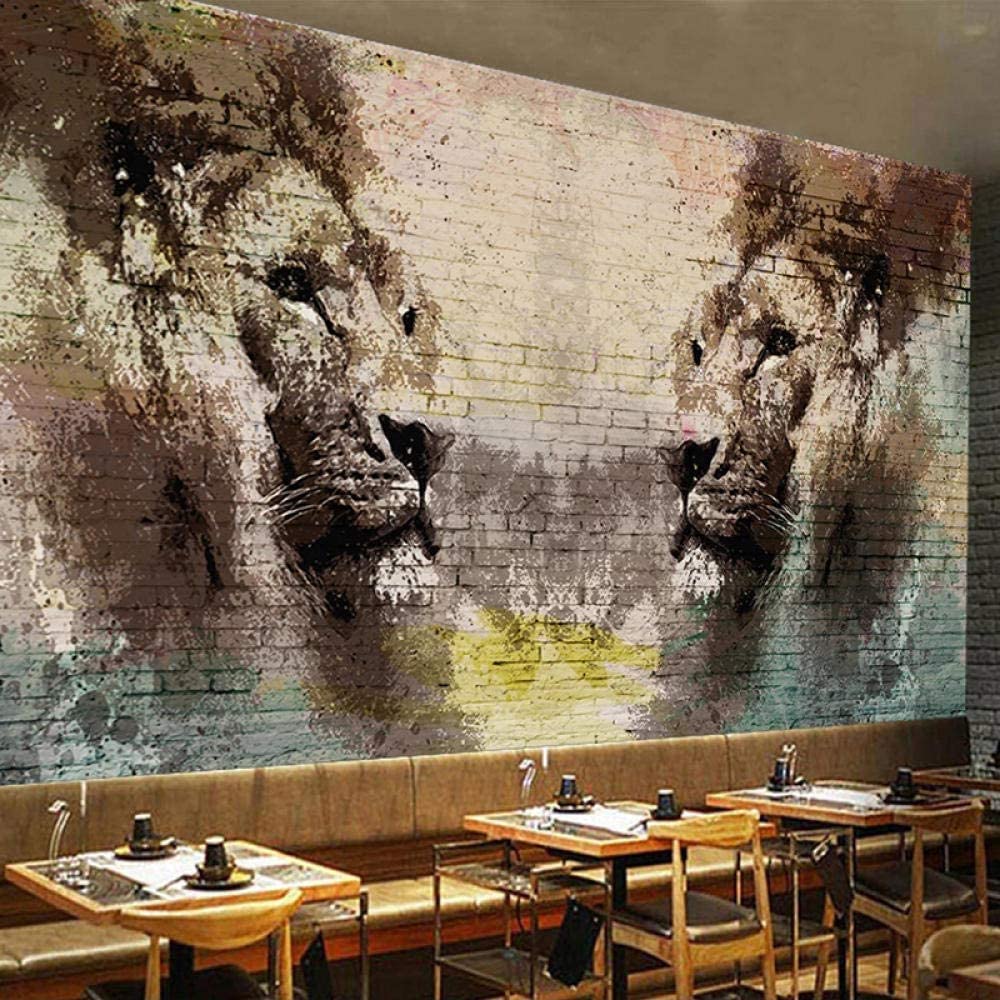 Papel Pintado Mural, 3D Pareja De Animales León Papel Tapiz Autoadhesivo Para Sala De Estar, Dormitorio, Tv, Fondo, Oficina, Restaurante, Habitación, Foto De Pared Extraíble 250(ancho) x175(alto) cm