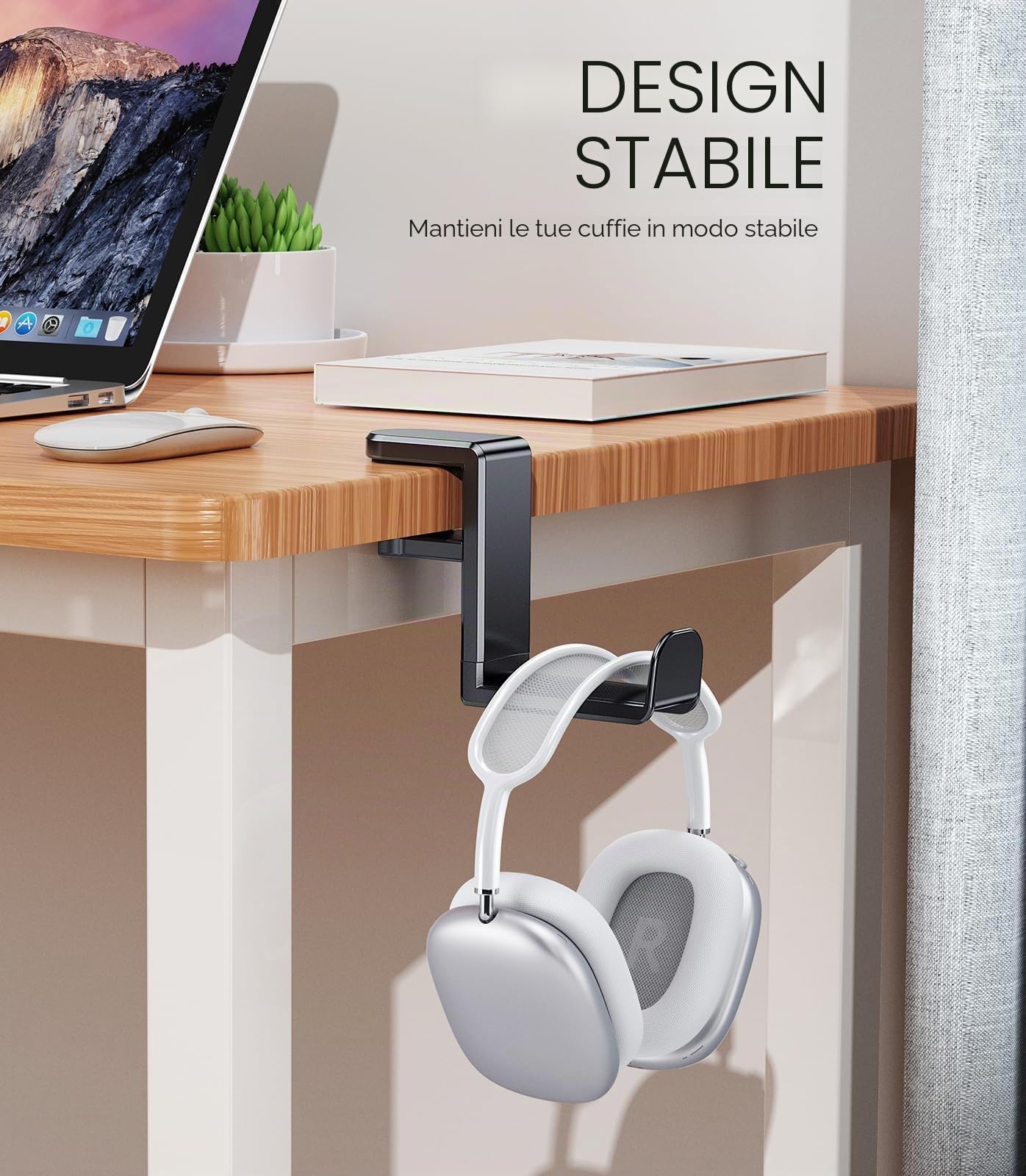 Coolpow Supporto per Cuffie Sotto la Scrivania【360° Girevole】 Porta Cuffie Gaming con Gancio Clip per Cavo per cuffie Sotto la Scrivania per Sony, Beats, HyperX