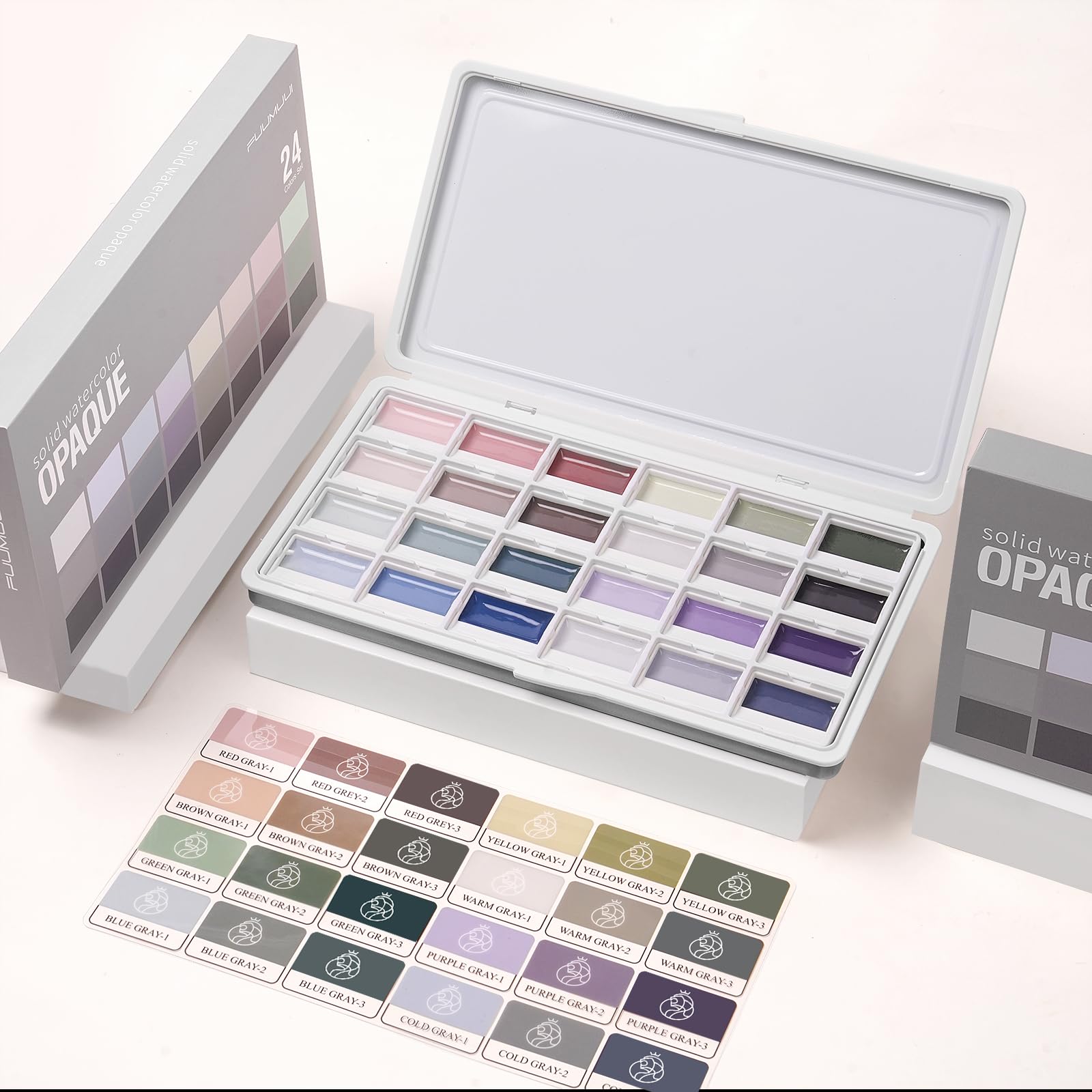 Peinture Aquarelle Opaque - Set de 24 Aquarelles Semi-humides avec Palette de Mélange | Faible Saturation, Couleurs Mates et Haut Pouvoir Couvrant | idéal pour Artistes et Amateurs