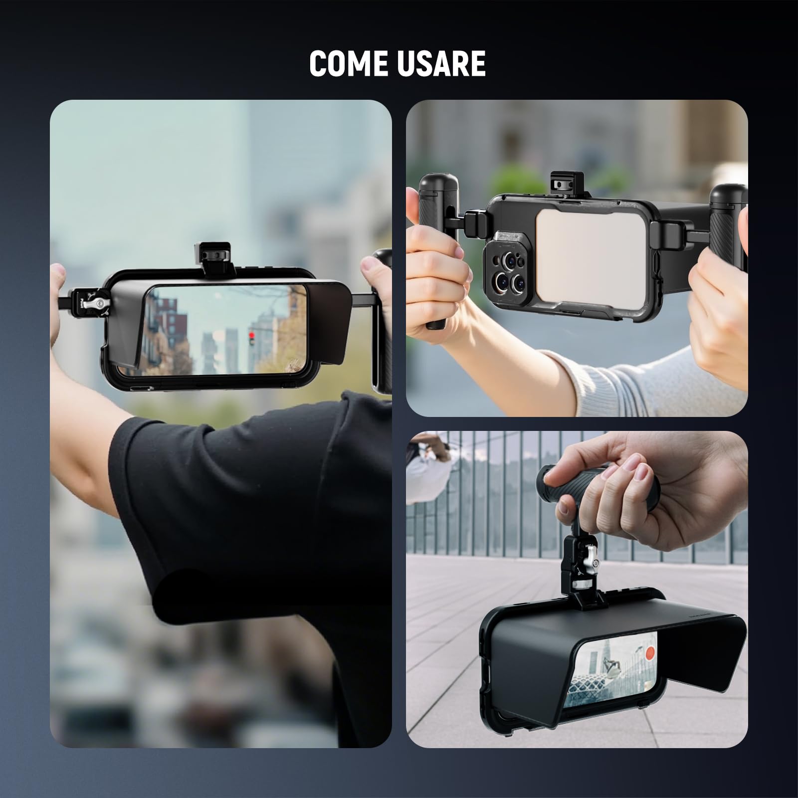 NEEWER Parasole Compatibile con iPhone 16 Pro Max Phone Cage (PA074) Solo, Paraluce Magnetico a Sgancio Rapido Antiriflesso Visiera Riflettente per Vlogging all'Aperto Fotografia Mobile, PA094