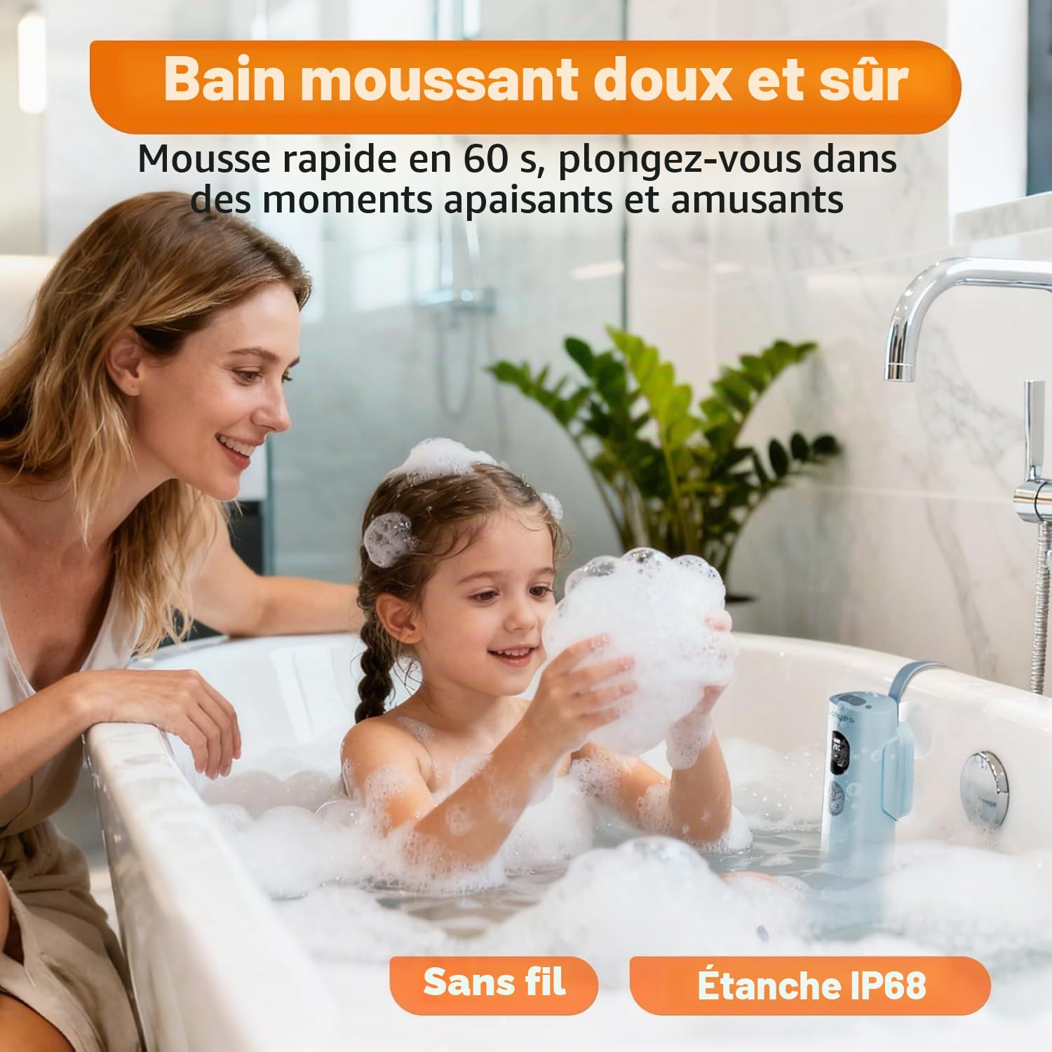 Jets de Bain pour Baignoire, Mode Jet de Bain/Bulle, Accessoires de Baignoire Portables sans Fil avec 3 Niveaux de Vitesse réglables pour se détendre au Quotidien à la Maison (Bleu)