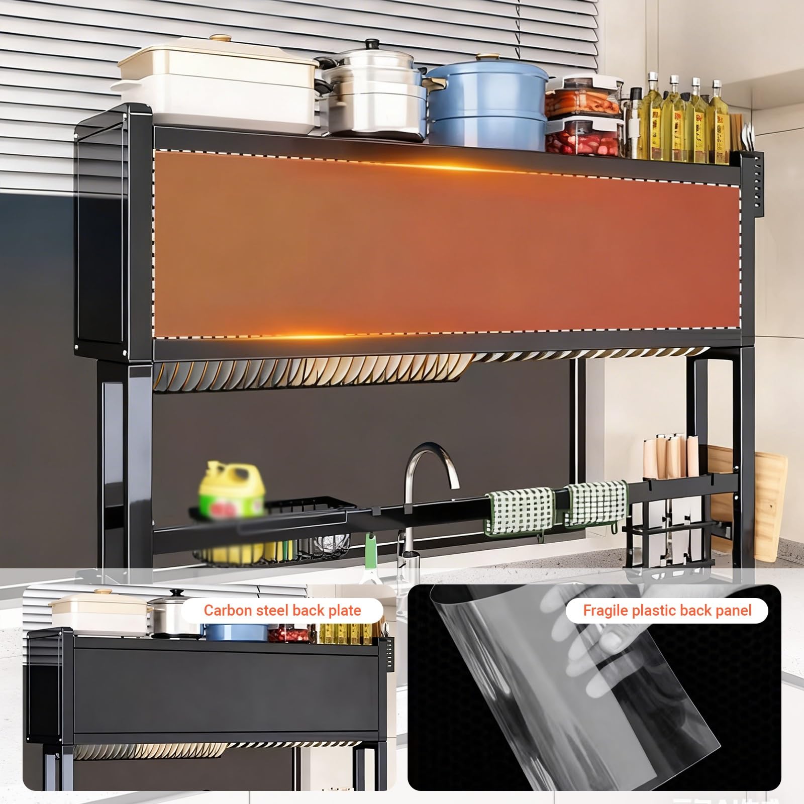 Escurridor de platos multifuncional de acero inoxidable para encimera, para platos, vasos, cuencos y cubiertos