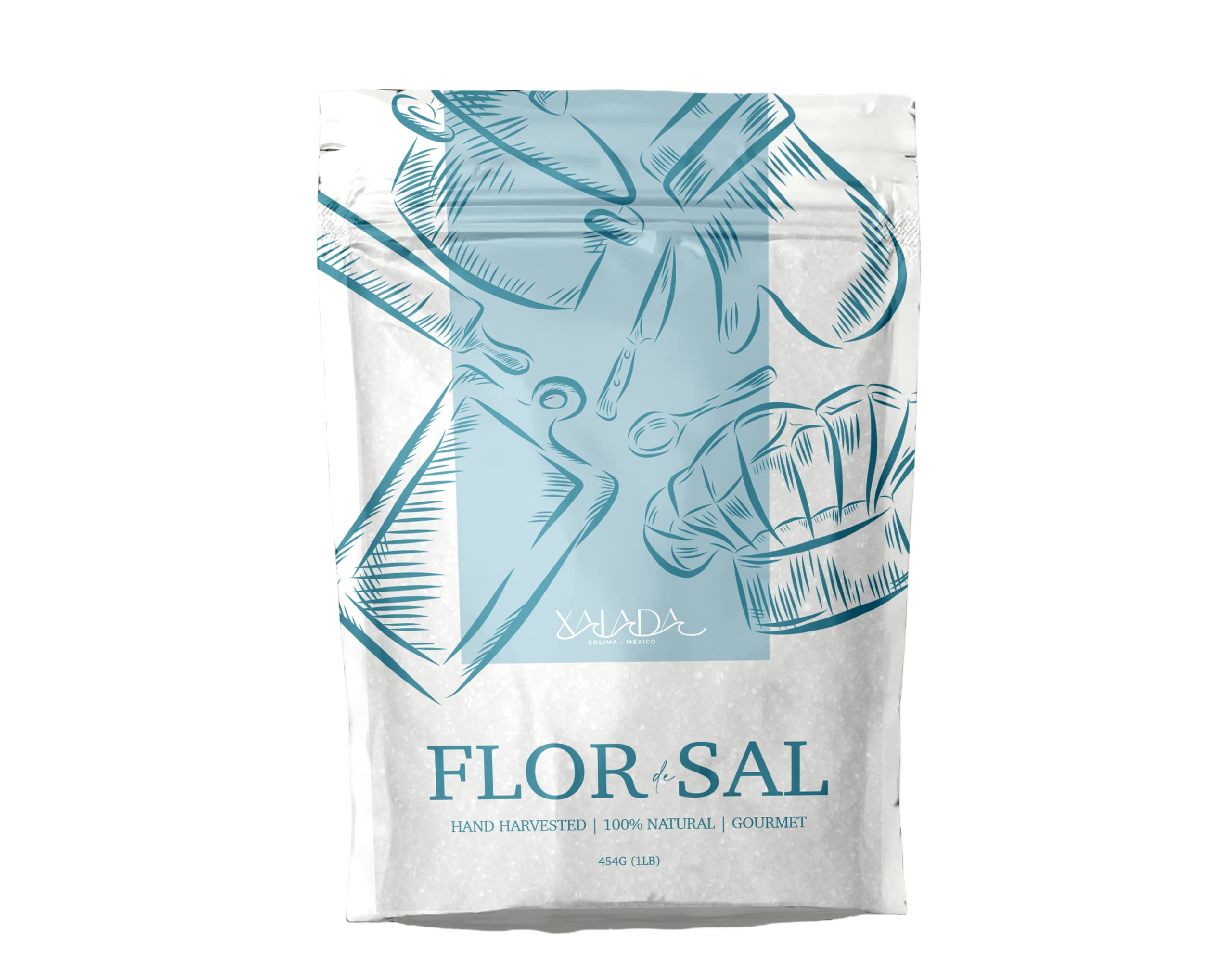 XALADAFlor de Sal | Food Seasoning Salt | Colima-Mexico Hand Harvested, Natural, Organic and Gourmet Salt | Kosher and Mayacert, Non GMO's | 454g (1lb)